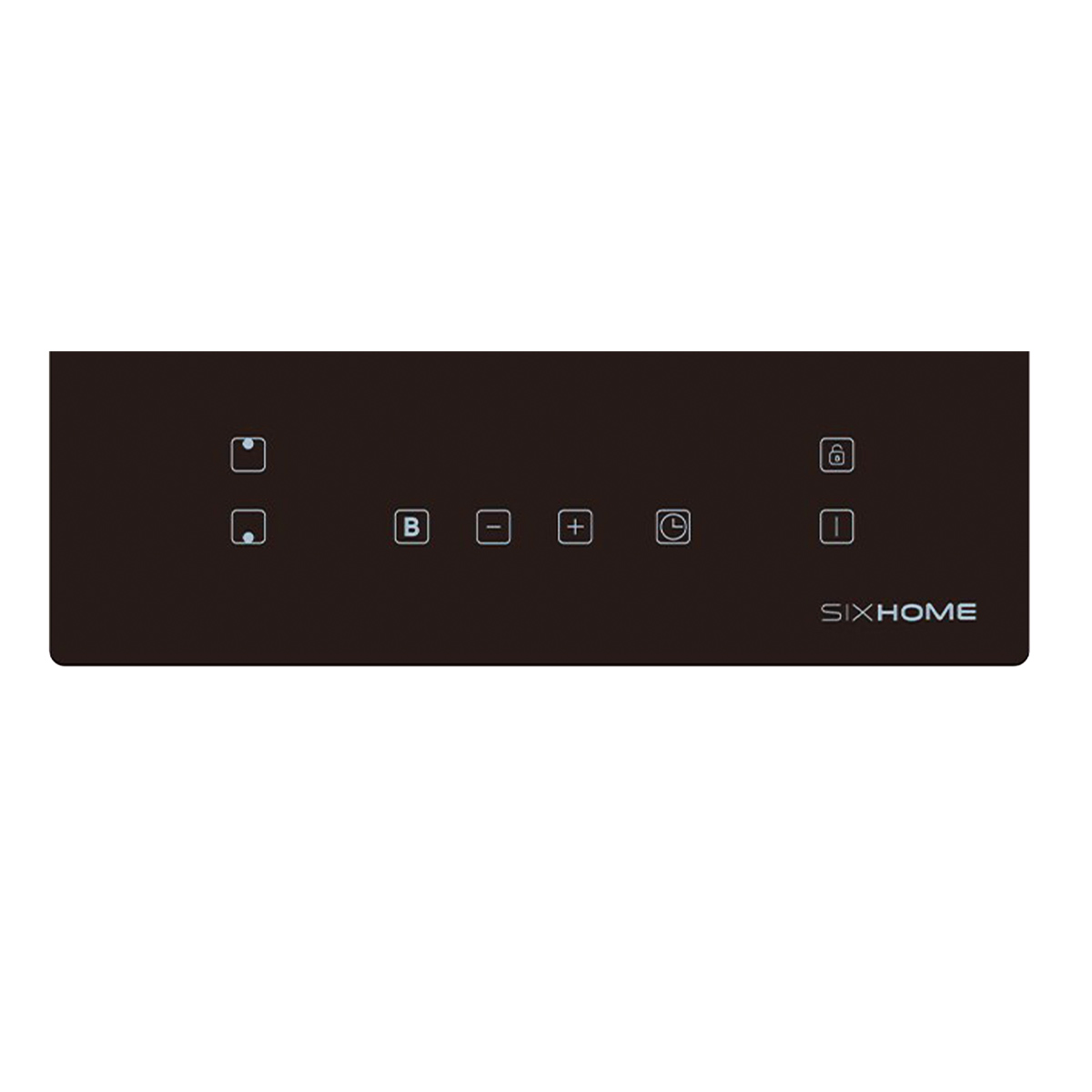 Un panel de control marrón oscuro con varios iconos y botones, incluyendo una 'B', signos más y menos, y un símbolo de reloj.