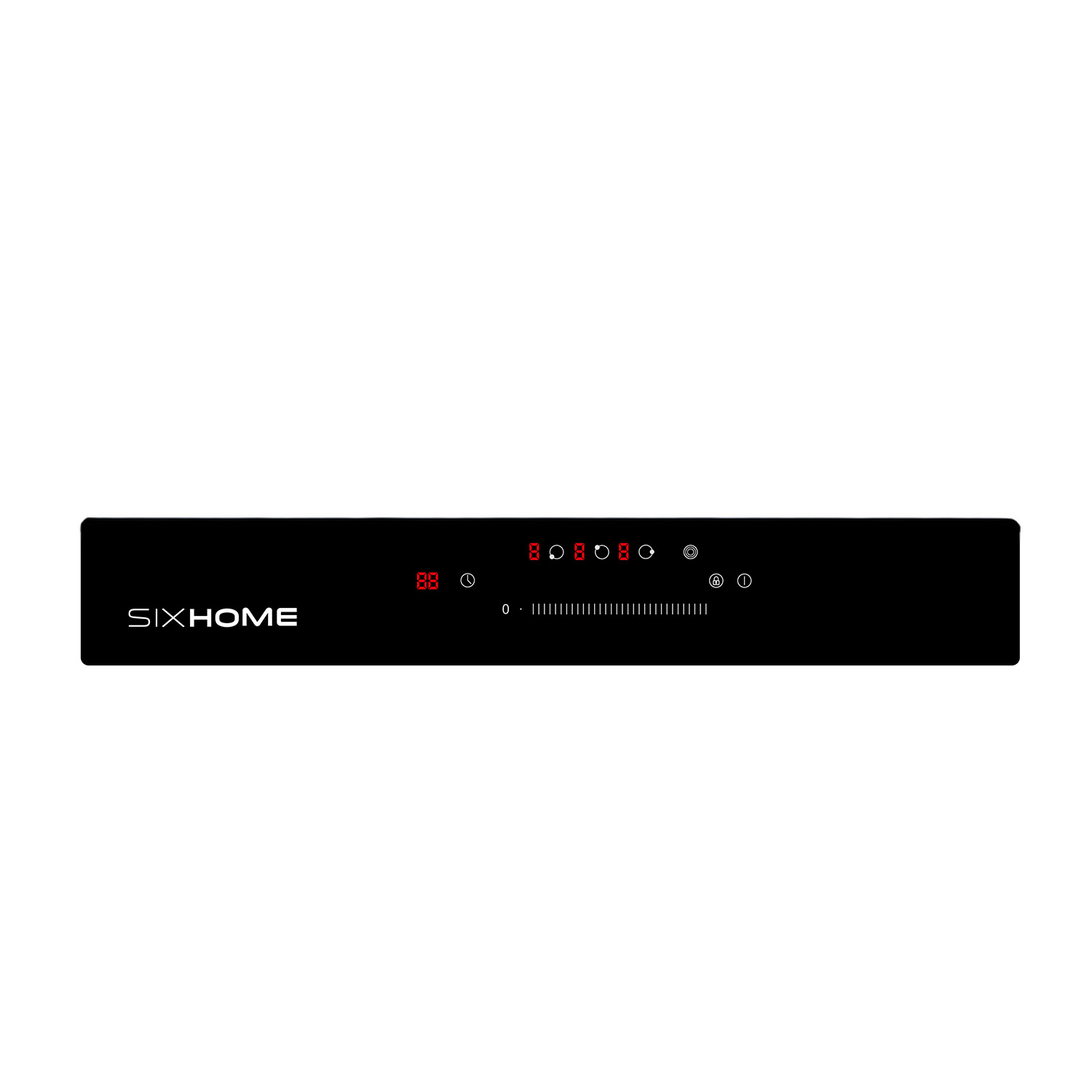 Placa de cocina negra con pantalla digital roja que muestra '88'. Tiene controles táctiles y la marca 'SIXHOME'.