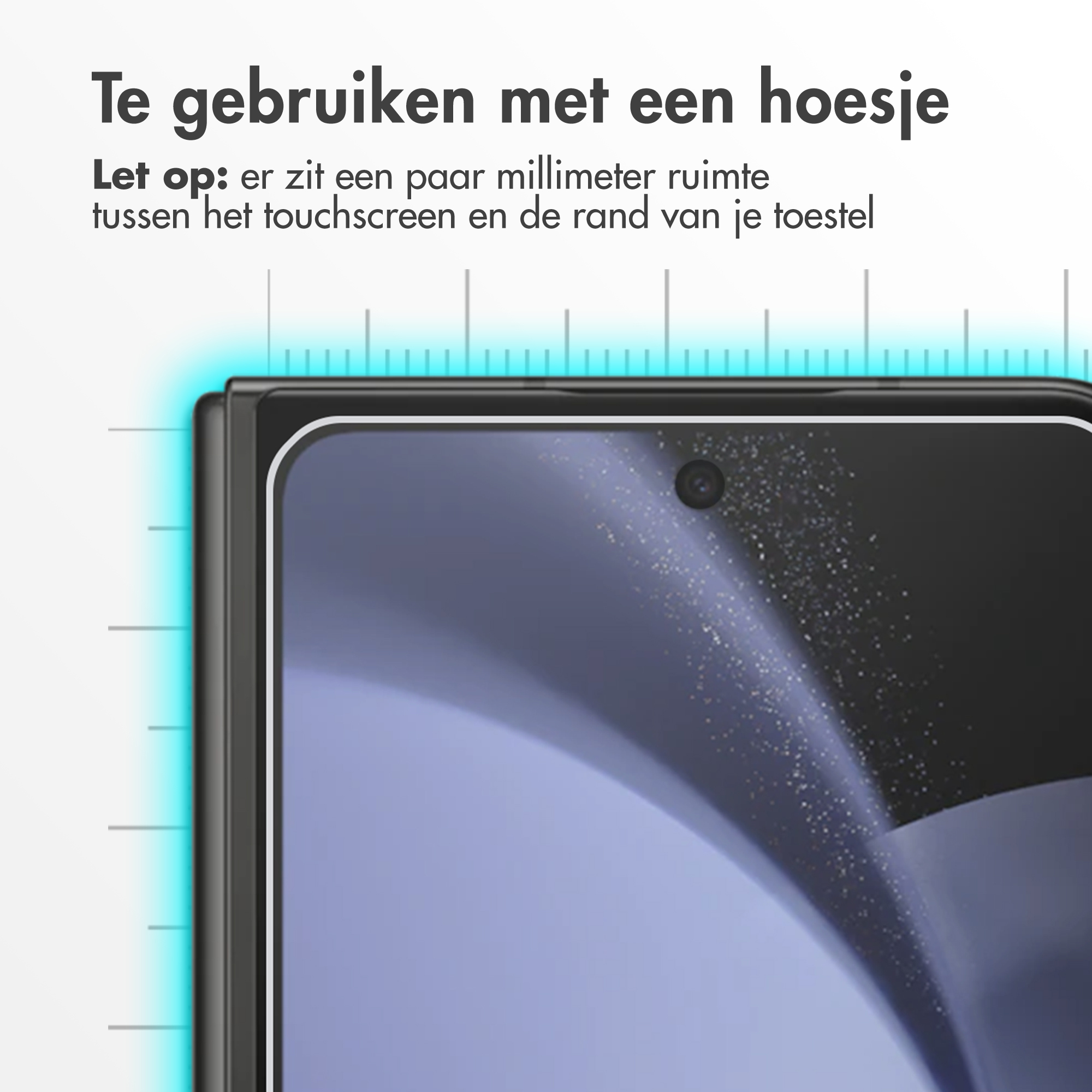 Een schermbeschermer aanbrengen. Nederlandse tekst. Scherm heeft camera en is zwart.