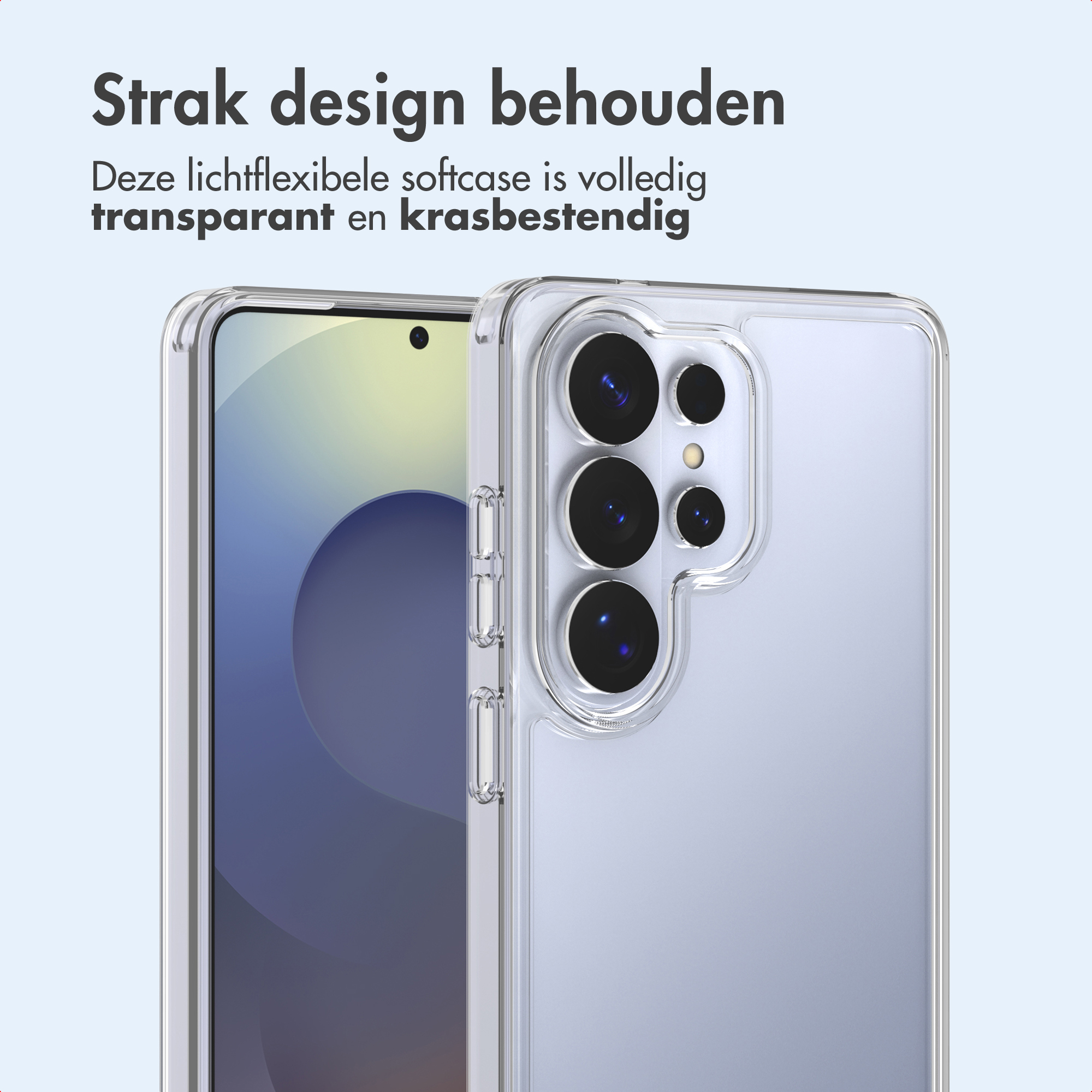 Une coque transparente protège un smartphone. Le téléphone et l'étui sont transparents.