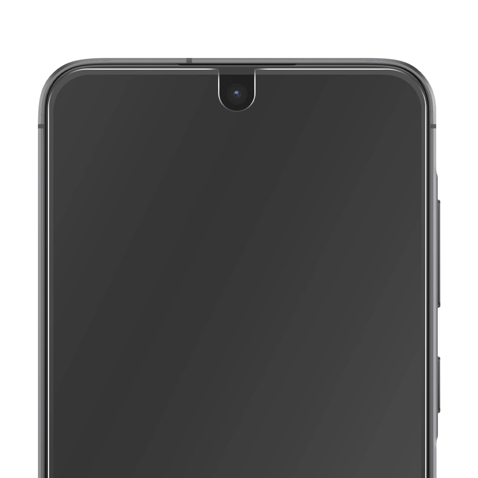 Nahaufnahme eines Smartphones. Der Bildschirm ist schwarz. Oben befindet sich eine Kamera.