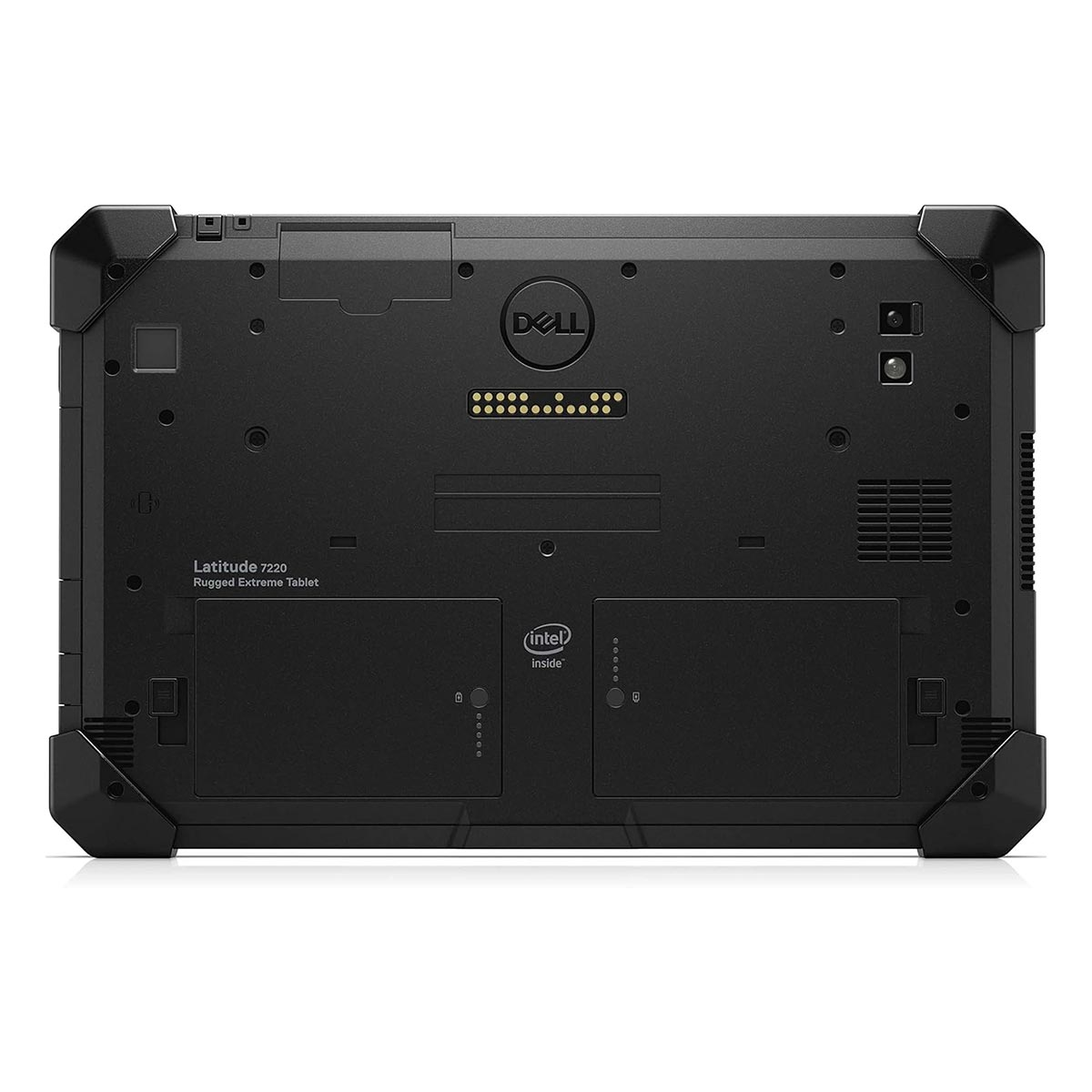 Czarny tył tabletu Dell Latitude 7220. Z logo Dell, Intel Inside i tekstem: Latitude 7220 Rugged Extreme Tablet.
