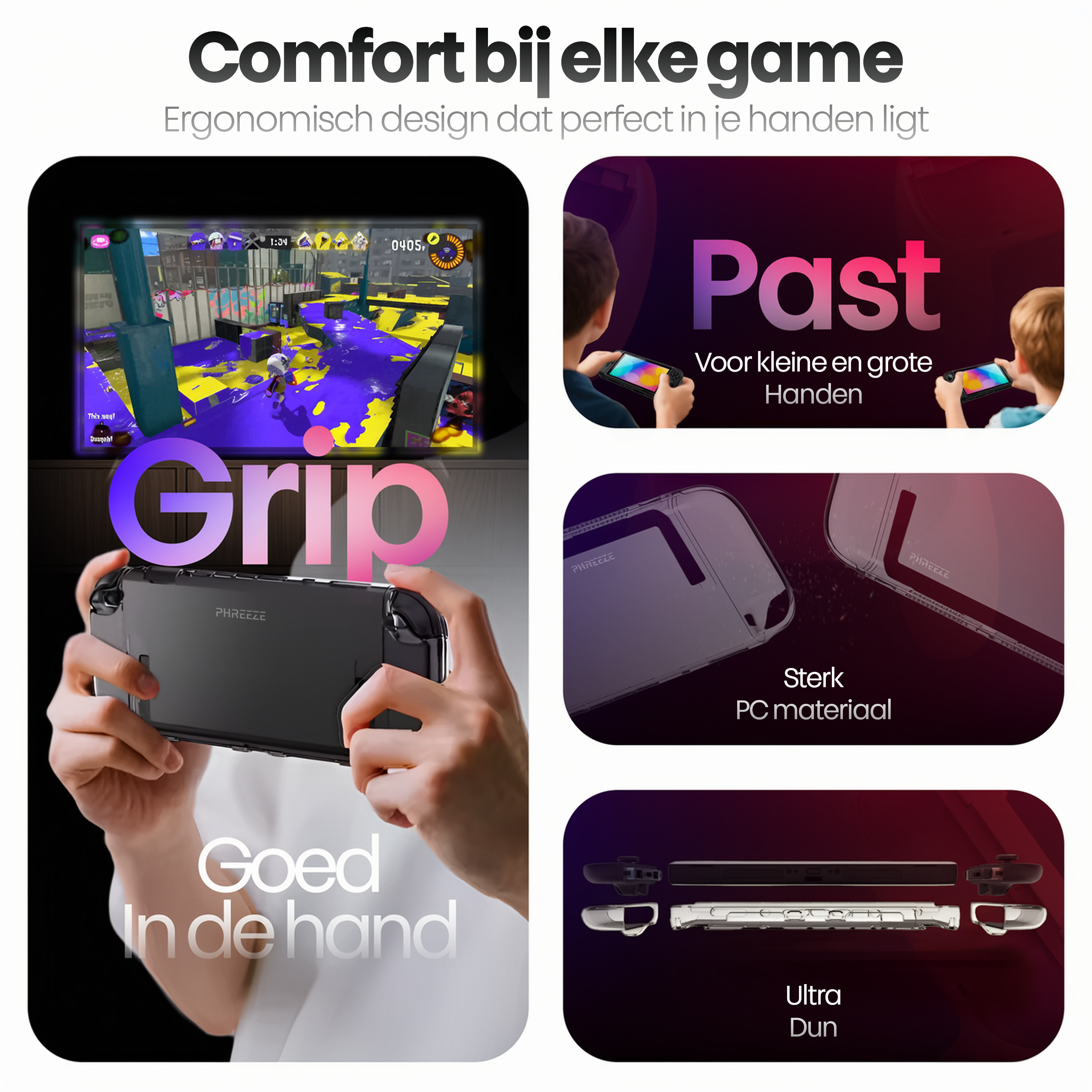 Image shows a gaming console case with text and graphic elements. A person is holding the case.