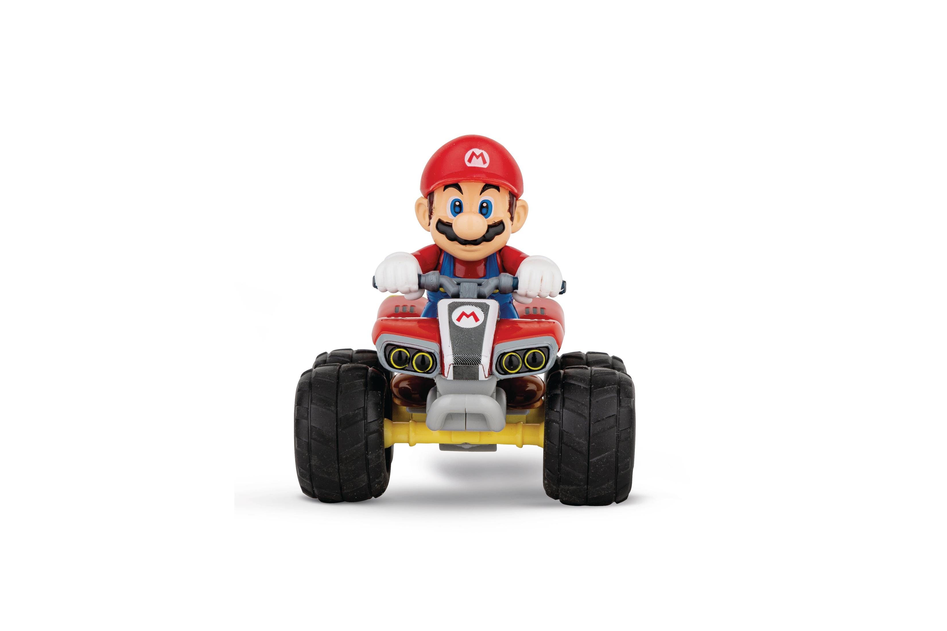 Figurine de Mario sur un VTT rouge. Il porte une casquette rouge. Le fond est blanc.