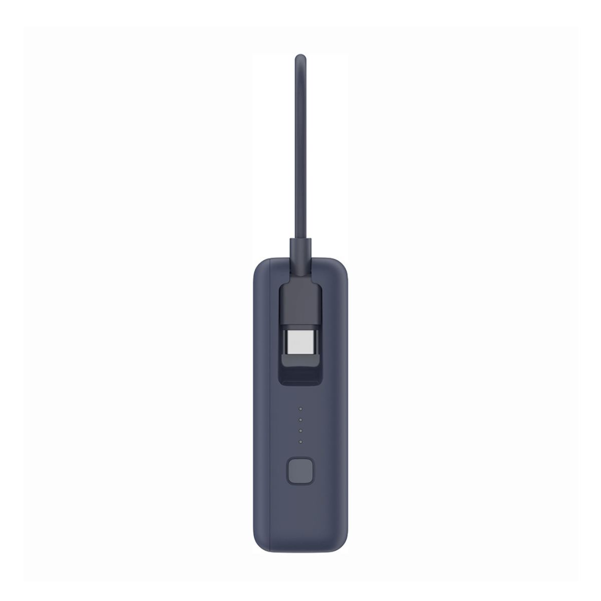Ciemnoniebieskie prostokątne urządzenie z portem USB-C i długą, cienką anteną. Posiada wskaźniki zasilania i przycisk.