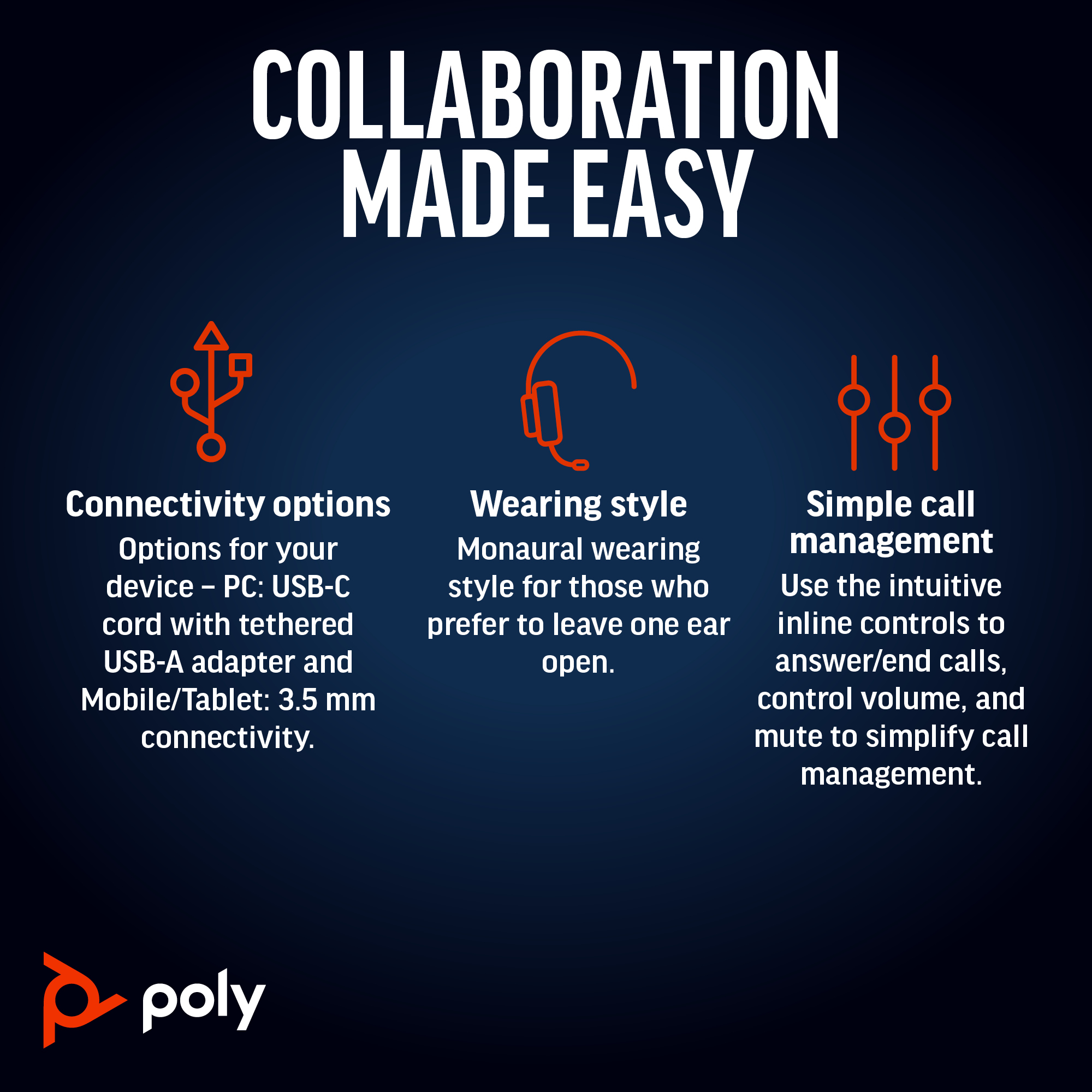 Immagine con testo sulla collaborazione. Le caratteristiche includono opzioni di connettività, stile di utilizzo e gestione delle chiamate.