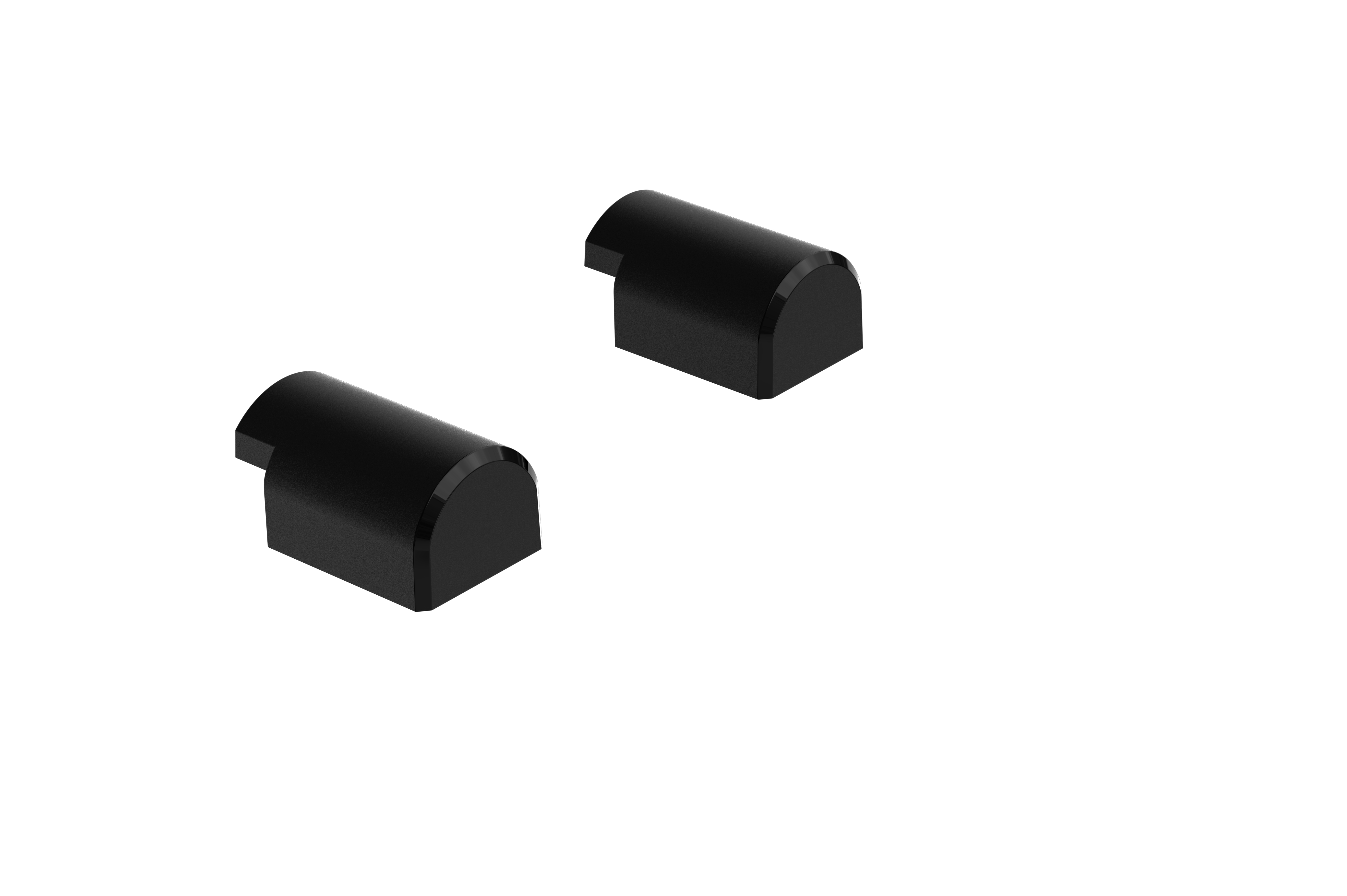 Dos objetos rectangulares negros y redondeados sobre un fondo blanco. Cada uno tiene una parte superior plana y un frente curvo.