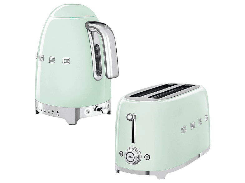 SMEG Pastel  Isı Ayarlı Kettle ve 2x4 Ekmek Kızartma Makinesi Yeşil