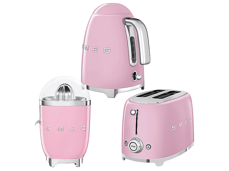 SMEG Kettle- Narenciye Sıkacağı ve  1x2 Ekmek Kızartma Makinesi Pembe