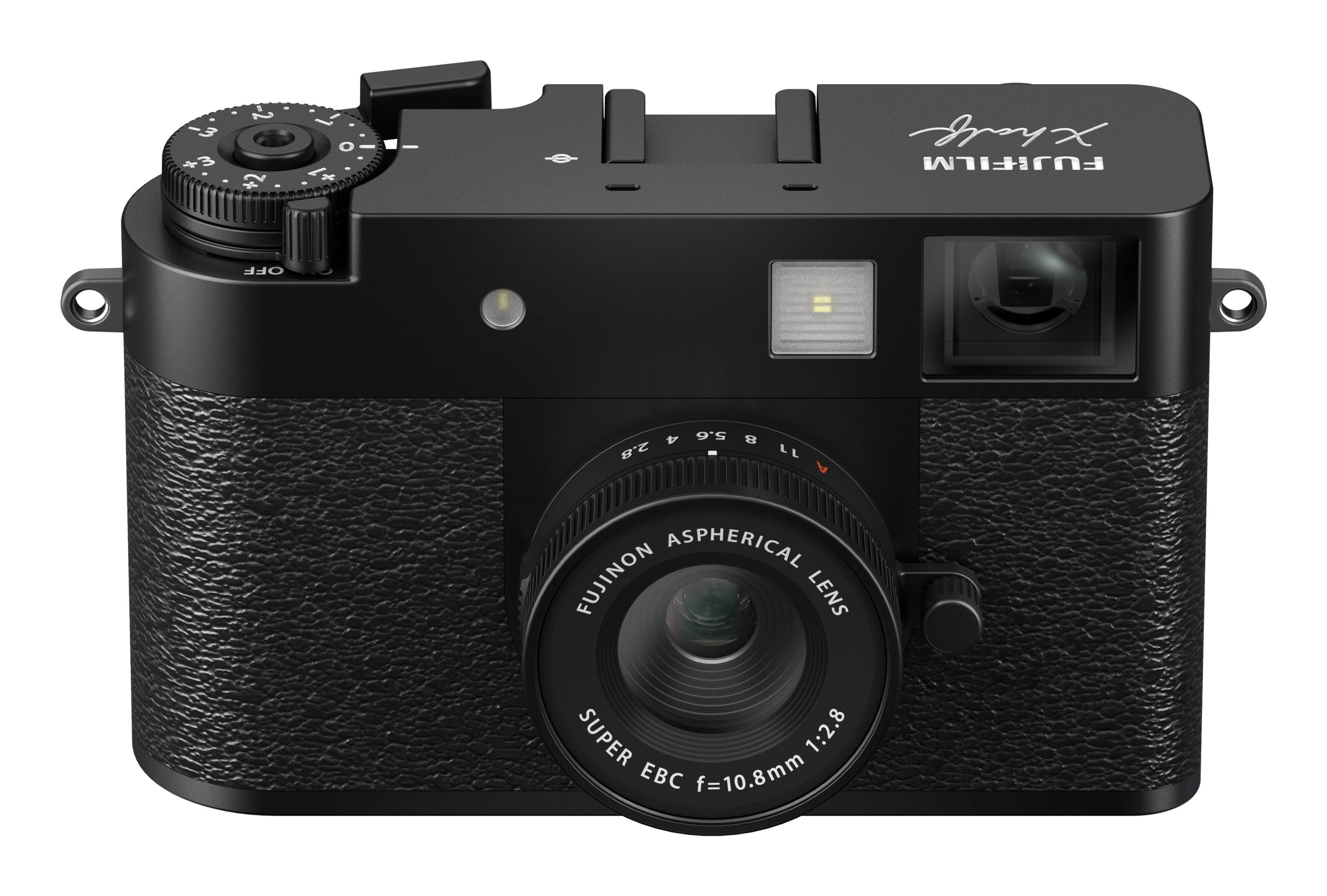 Czarny aparat Fujifilm X-H2S. Posiada obiektyw, pokrętła i teksturowany korpus. Na obiektywie widnieje napis 'Fujinon'.