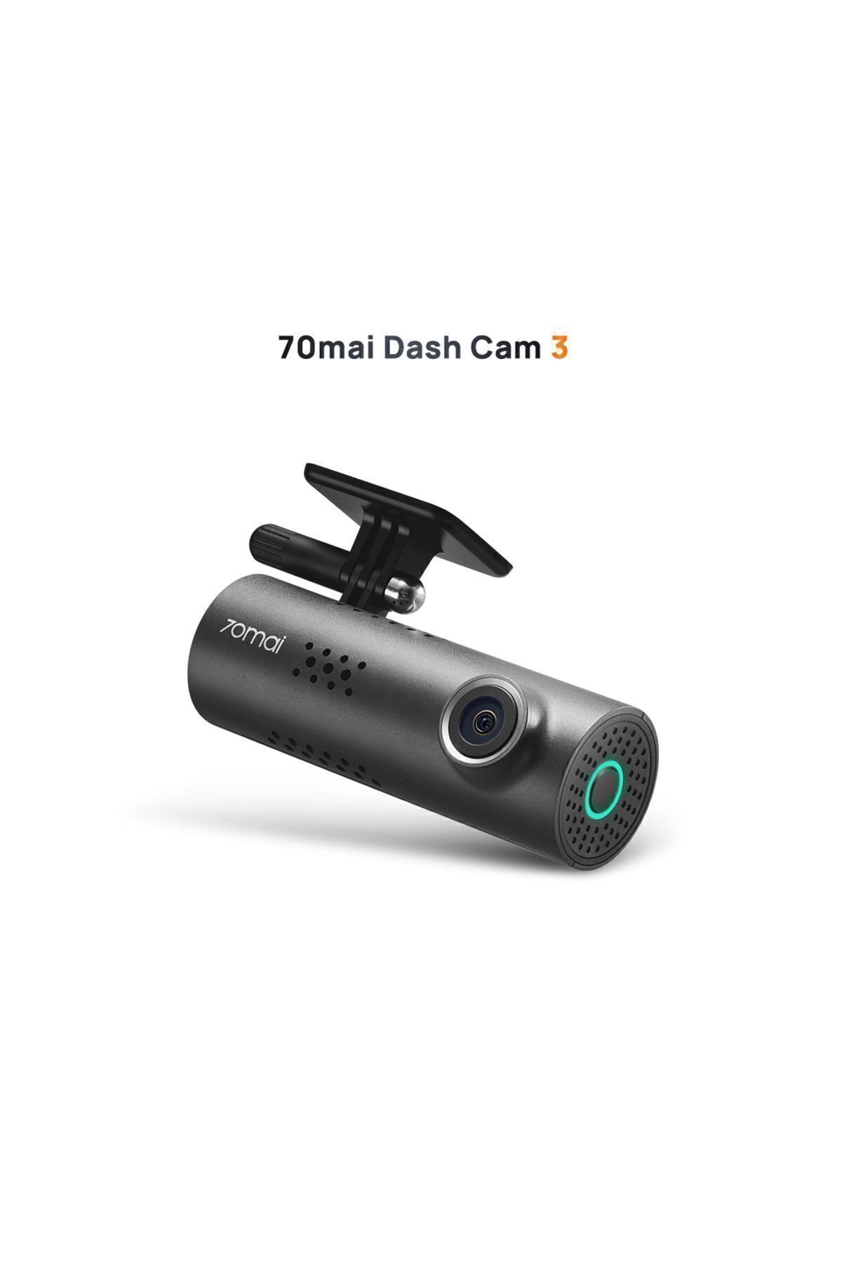 Kamera 70mai Dash Cam 3 na białym tle. To czarna, cylindryczna kamera samochodowa z uchwytem.