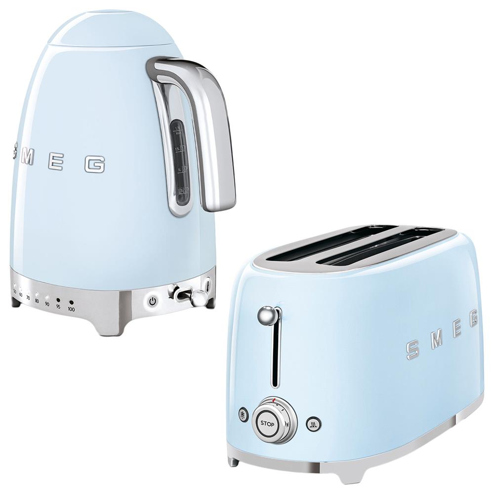 SMEG Isı Ayarlı Kettle ve 2x4 Ekmek Kızartma Makinesi Mavi