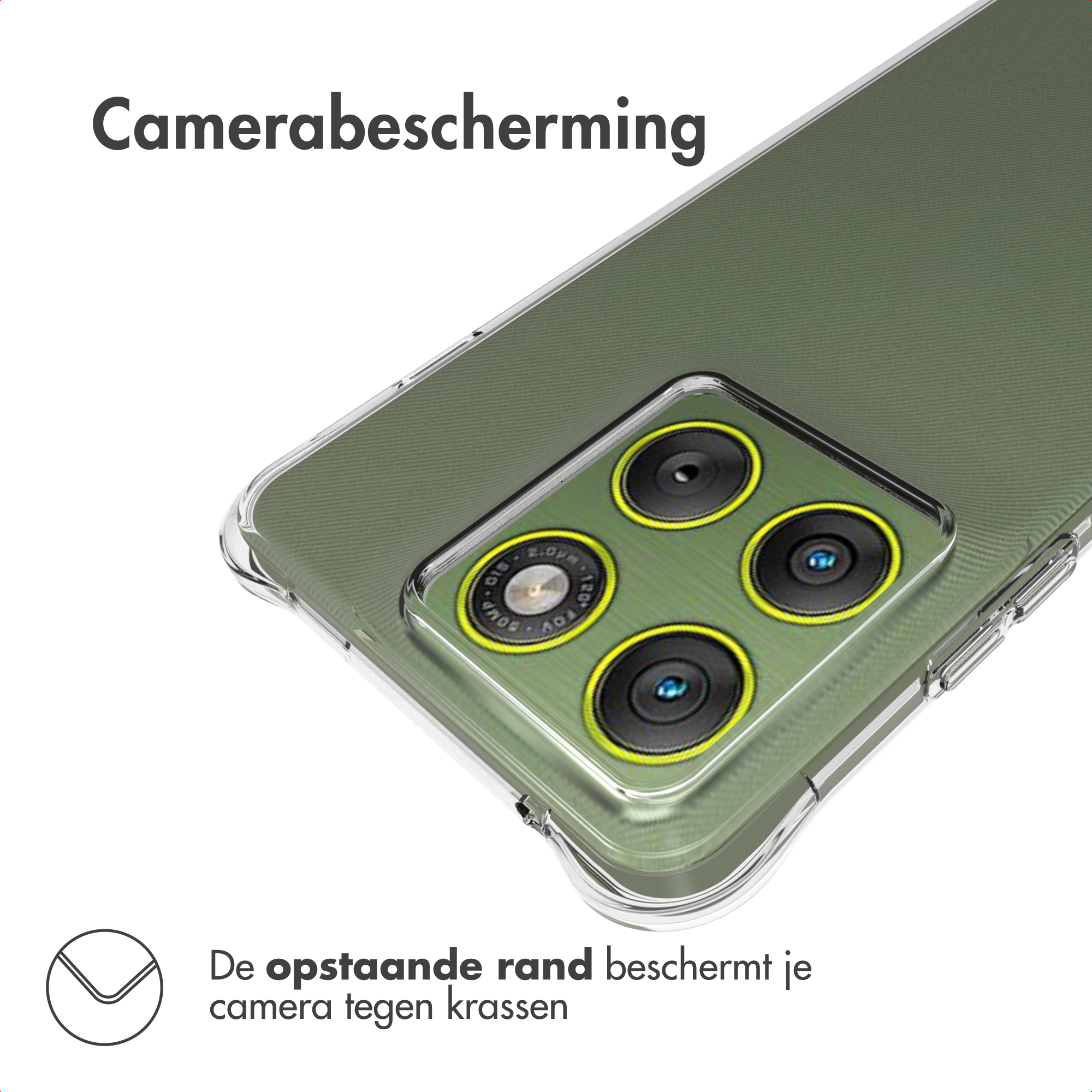 Coque de téléphone transparente sur un téléphone avec une bosse pour l'appareil photo. La coque protège l'appareil photo des rayures.