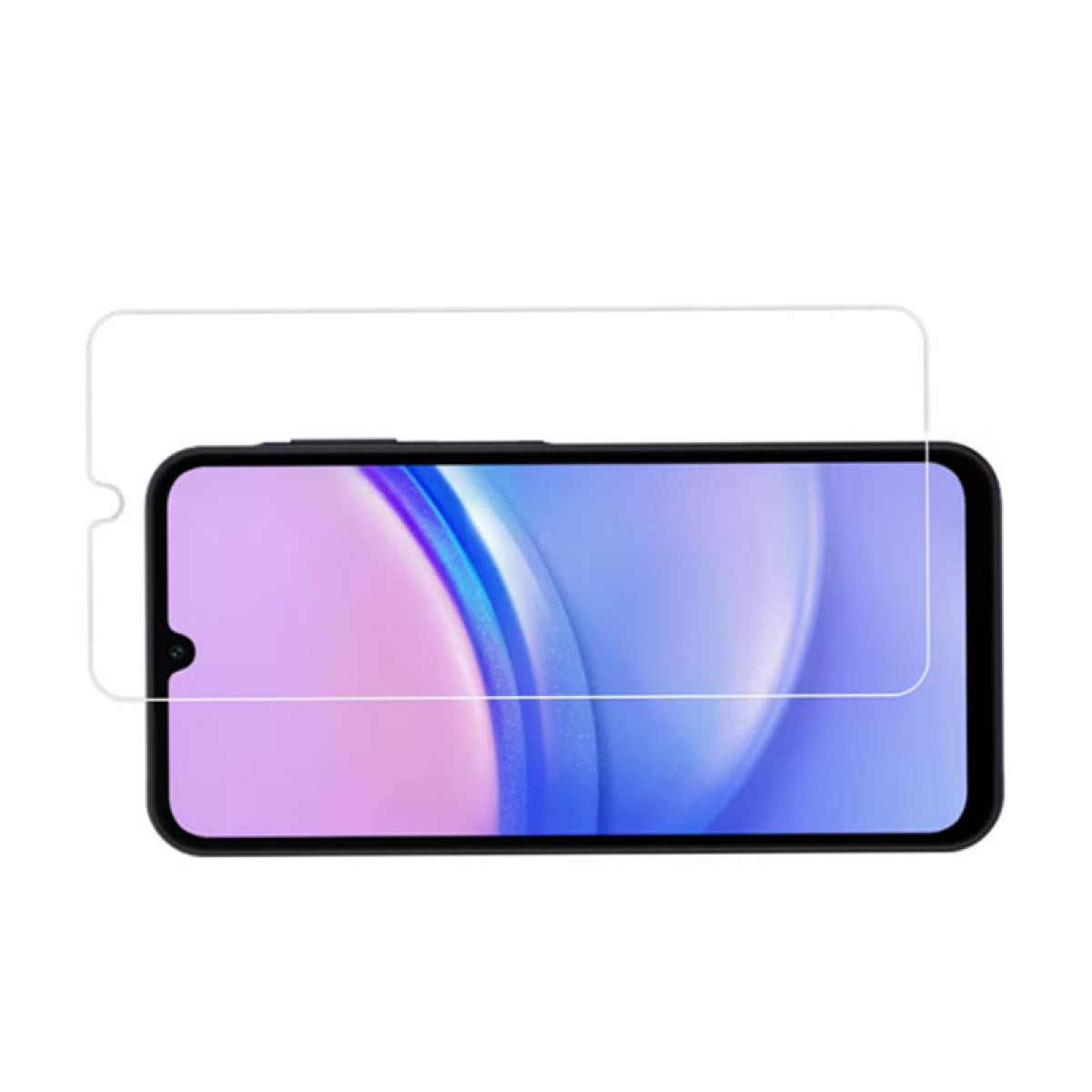 Smartfon z nałożonym ochraniaczem ekranu. Ekran pokazuje gradient różu i fioletu. Czarna ramka.