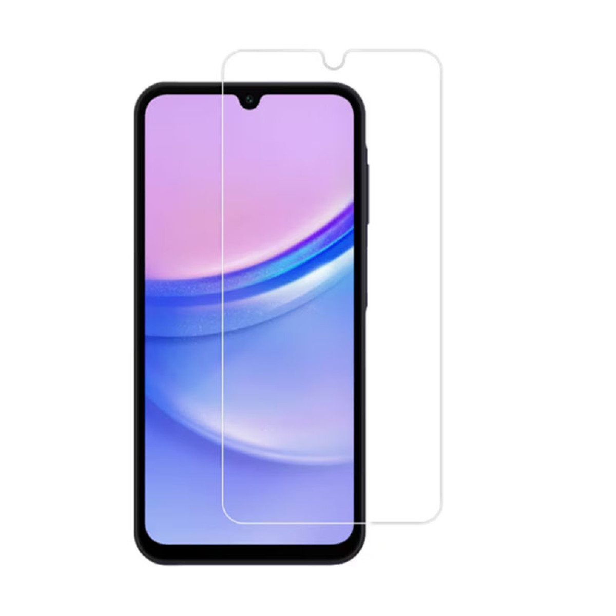 Smartfon z ochraniaczem ekranu. Ekran pokazuje fioletowo-niebieski gradient. Ochraniacz jest przezroczysty.