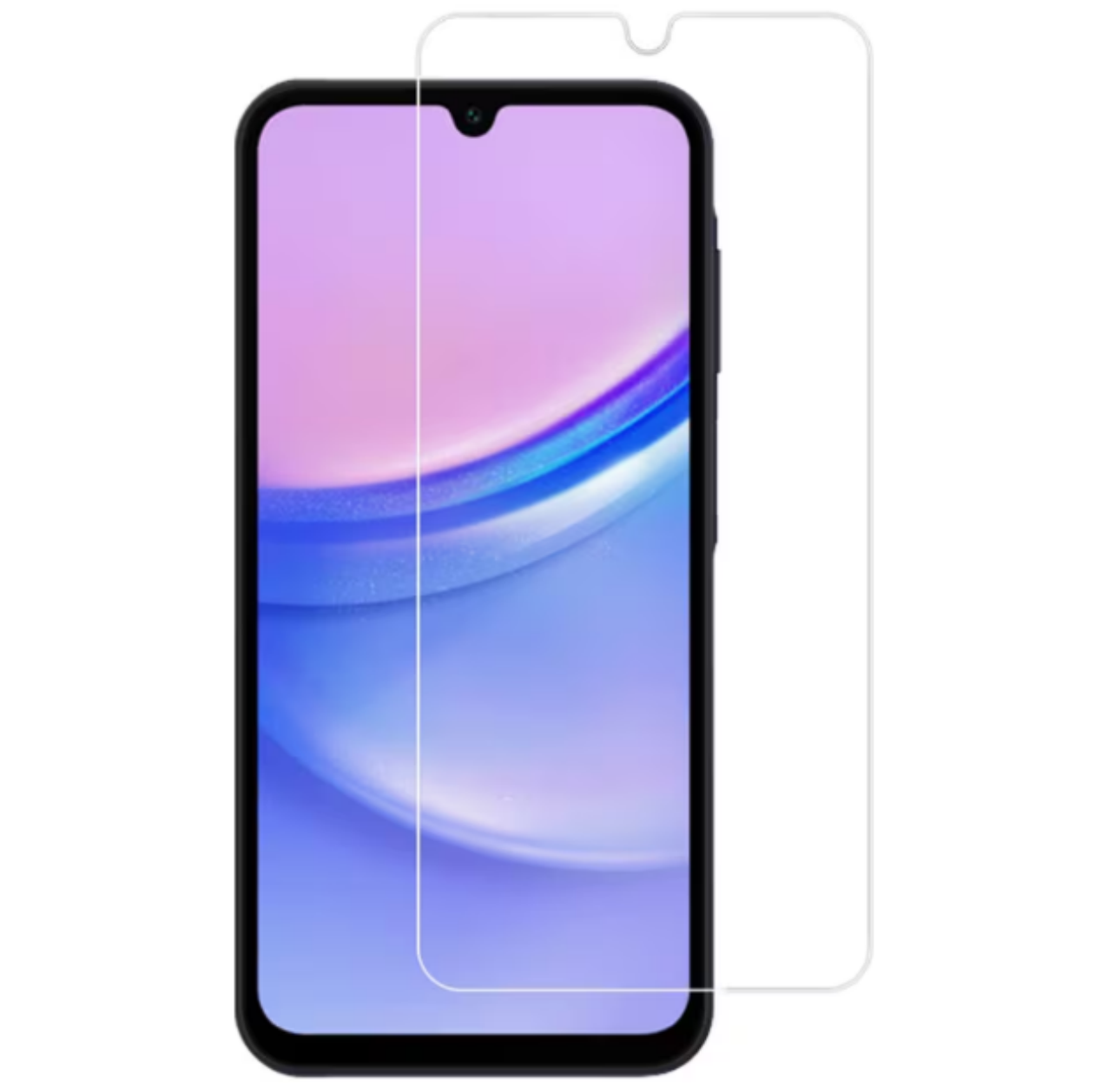 Smartfon z ochraniaczem ekranu. Ekran pokazuje różowo-niebieski gradient. Ochraniacz jest przezroczysty.