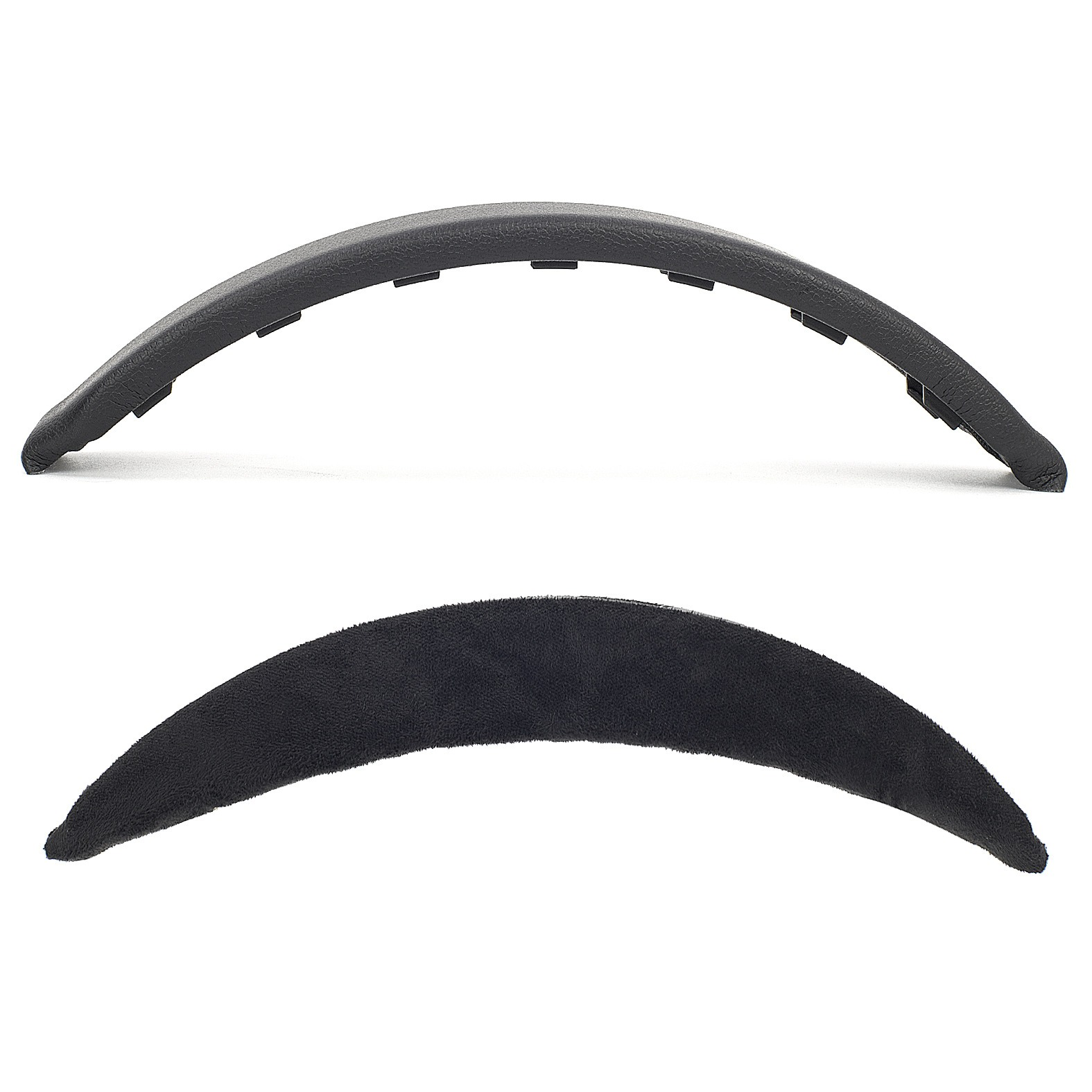 Dwa czarne, zakrzywione obiekty. Górny jest gładki, dolny jest rozmyty, oba na białym tle.