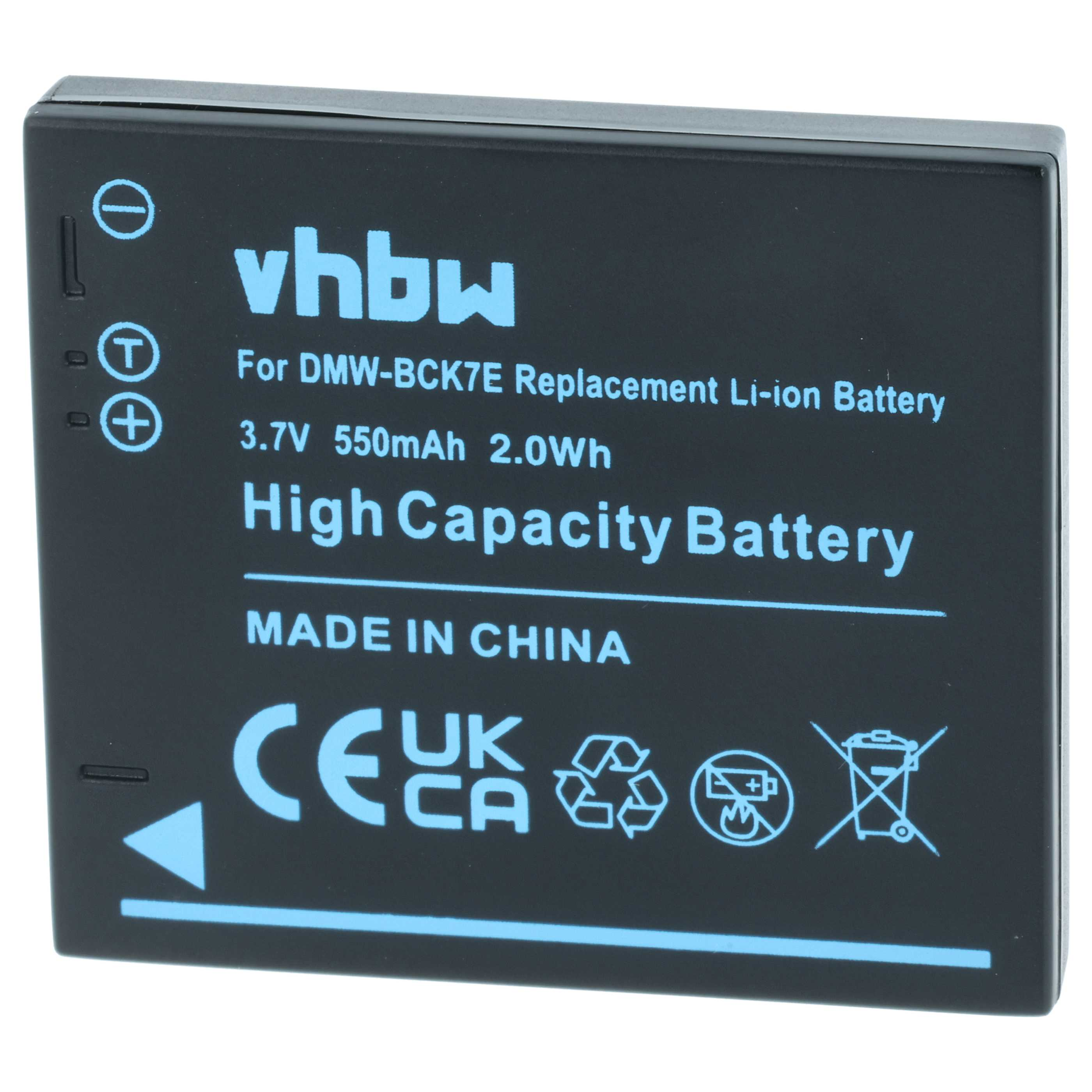Ein schwarzer Akku mit blauem Text. Er lautet 'vhbw' und 'High Capacity Battery'.
