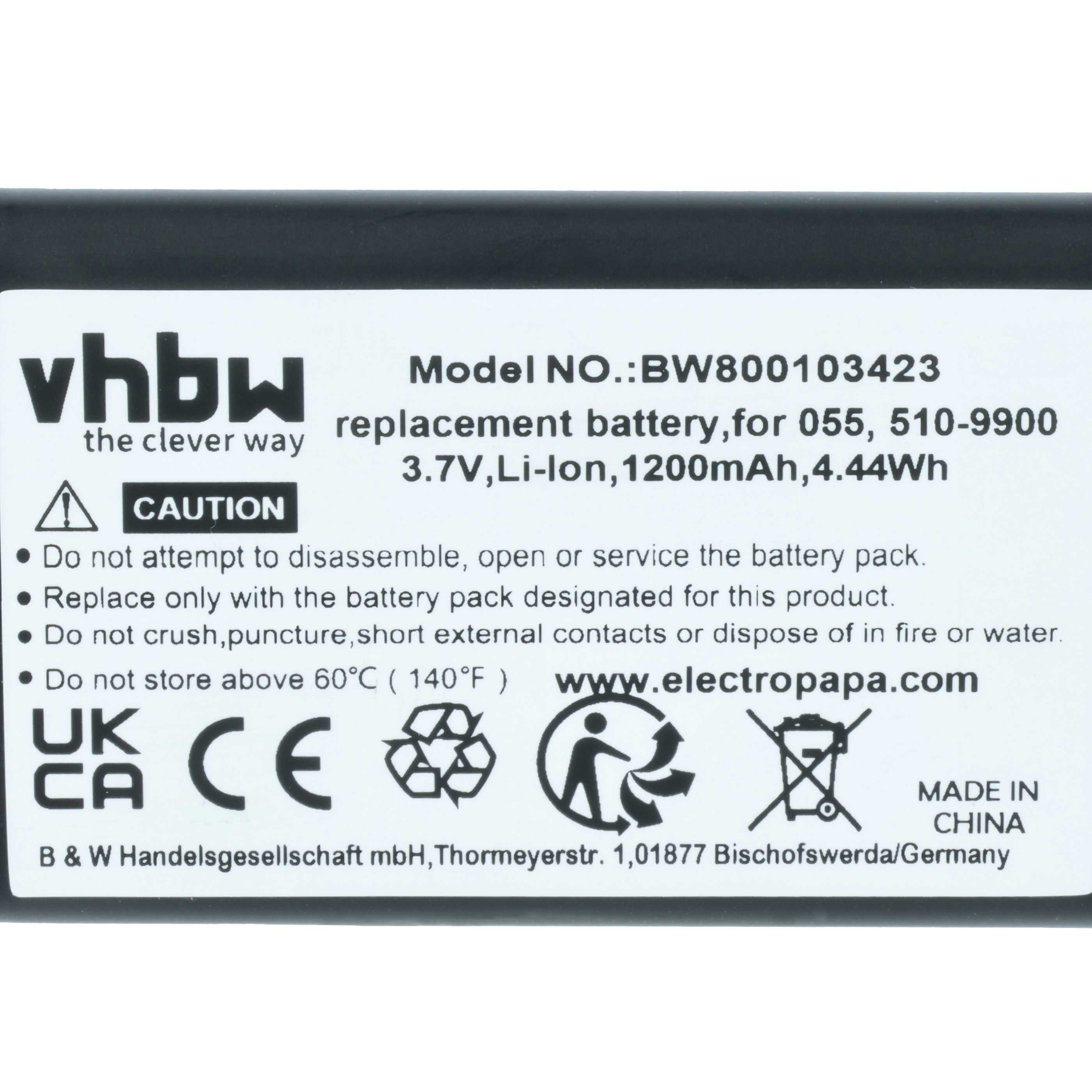 Ein Etikett mit Text und Symbolen. Es ist ein Ersatzakku für ein elektronisches Gerät.