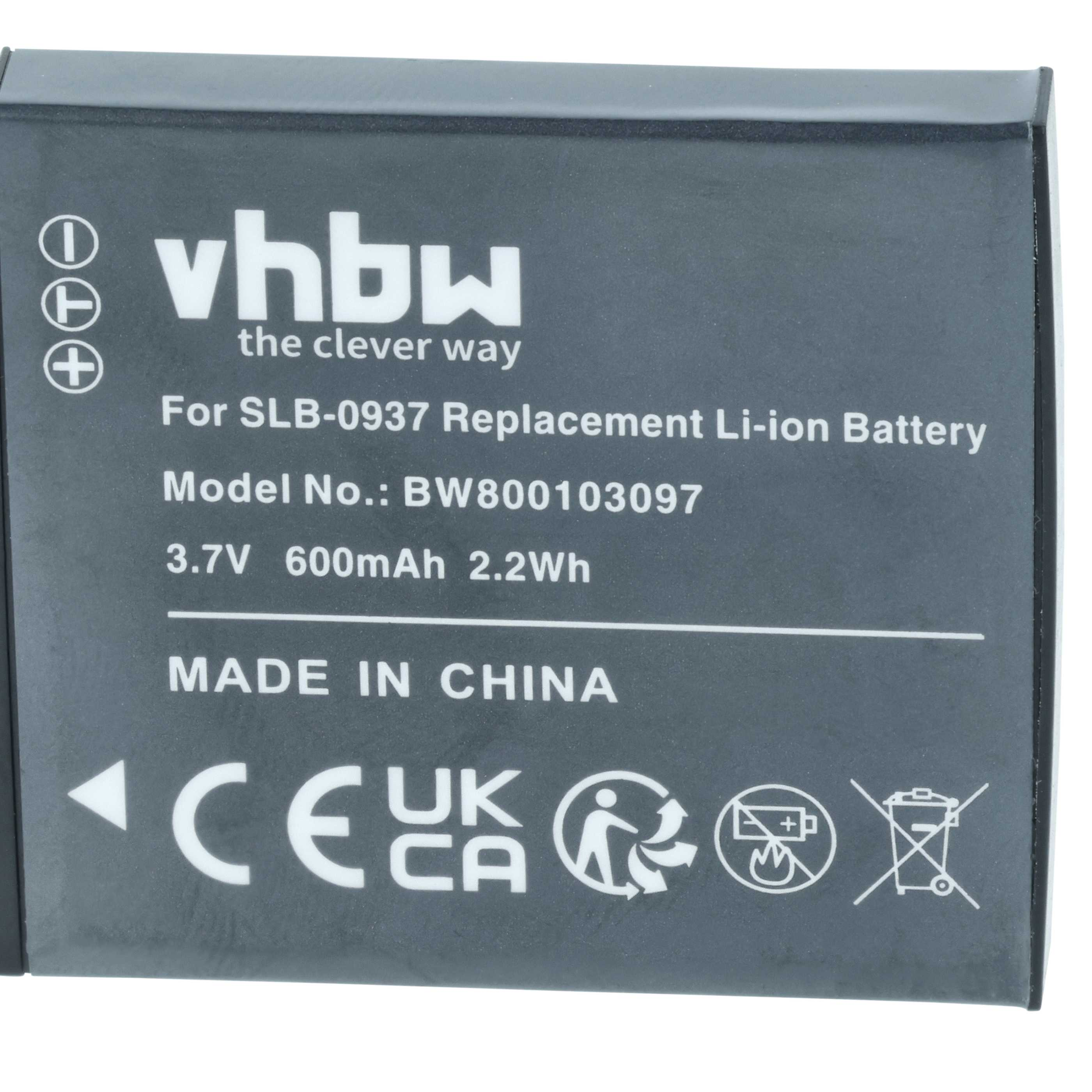 Dunkelgrauer Akku mit weißem Text. Es steht 'vhbw', 'Ersatz-Li-Ionen-Akku', 'Made in China' und weitere Details.