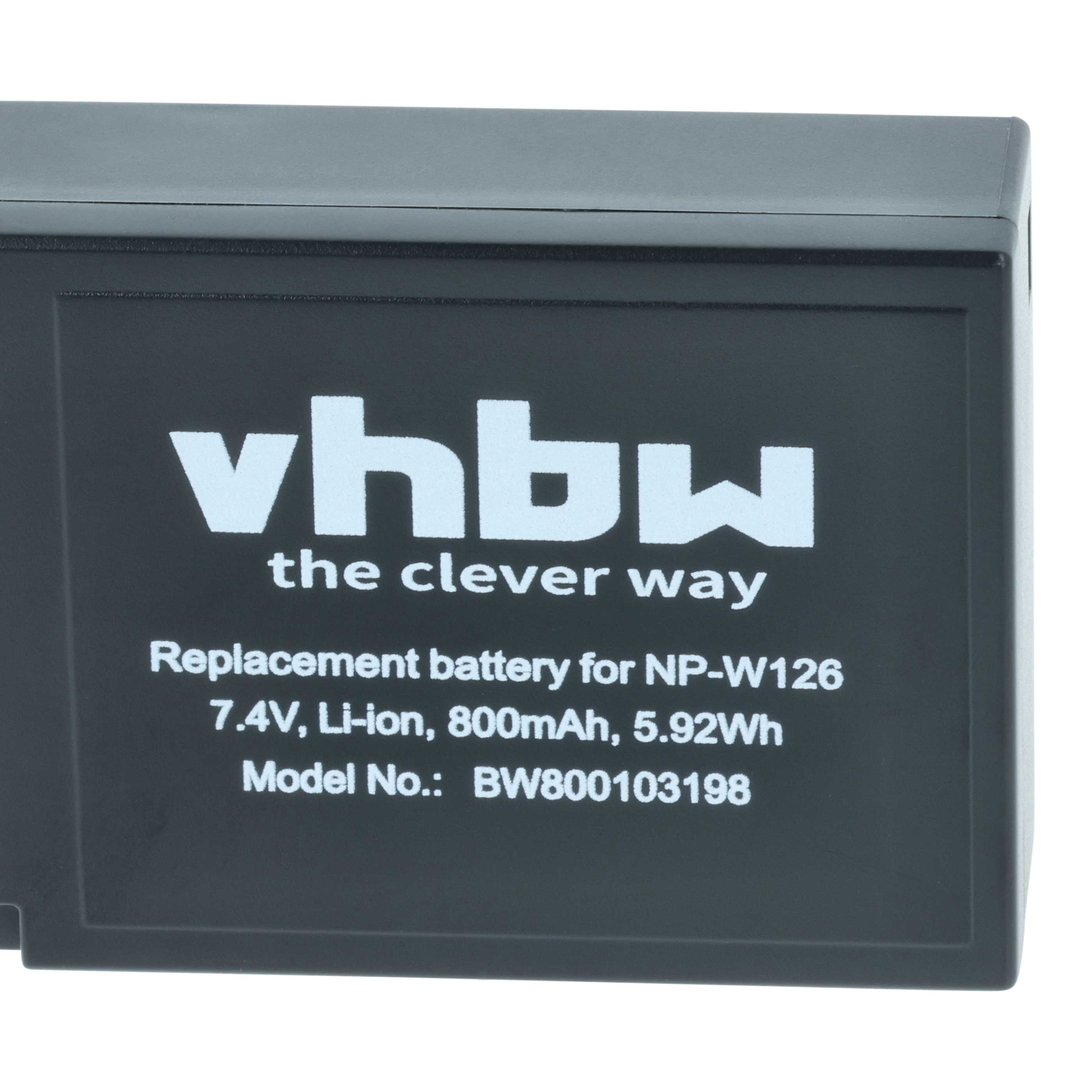 Ein schwarzer Akku mit weißem Text. Er lautet: vhbw, the clever way und Batteriespezifikationen.