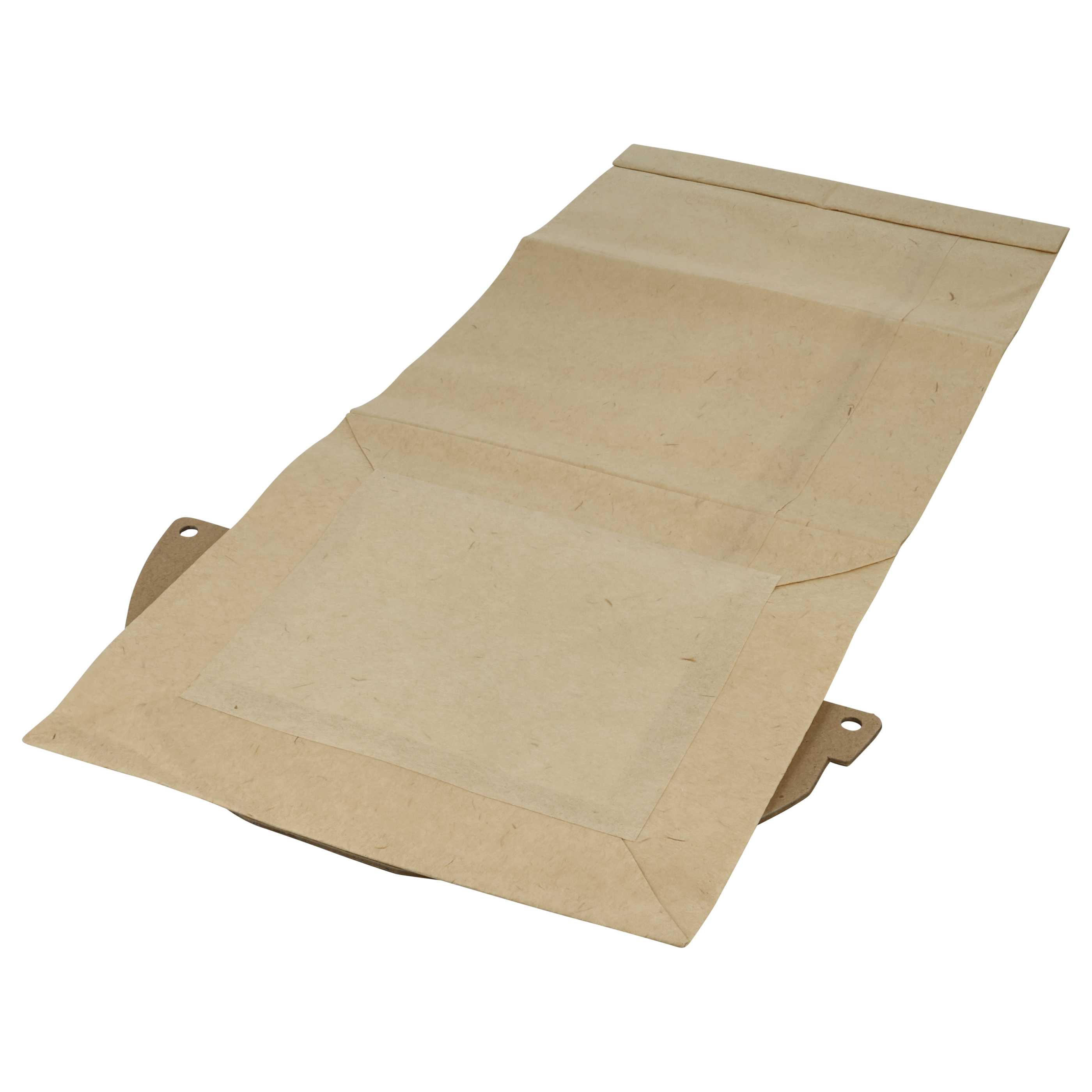 Ein beige Papierumschlag, teilweise geöffnet, liegt auf einer braunen Holzbasis. Der Hintergrund ist weiß.