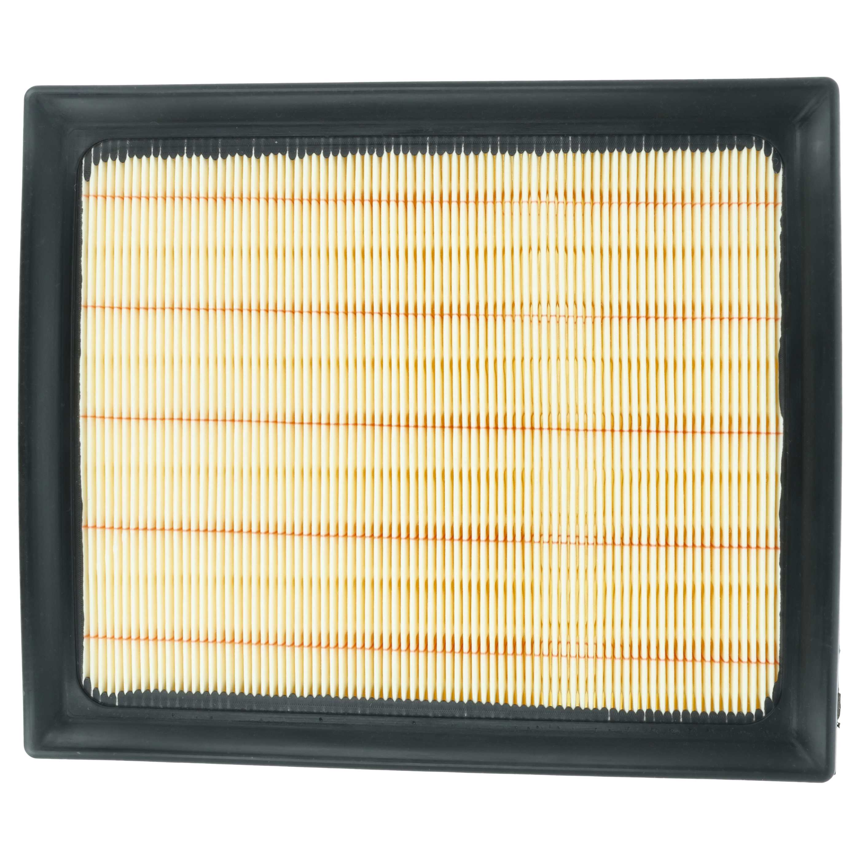 Ein Luftfilter mit schwarzem Rahmen und einem gelb-weiß gefalteten Filter.