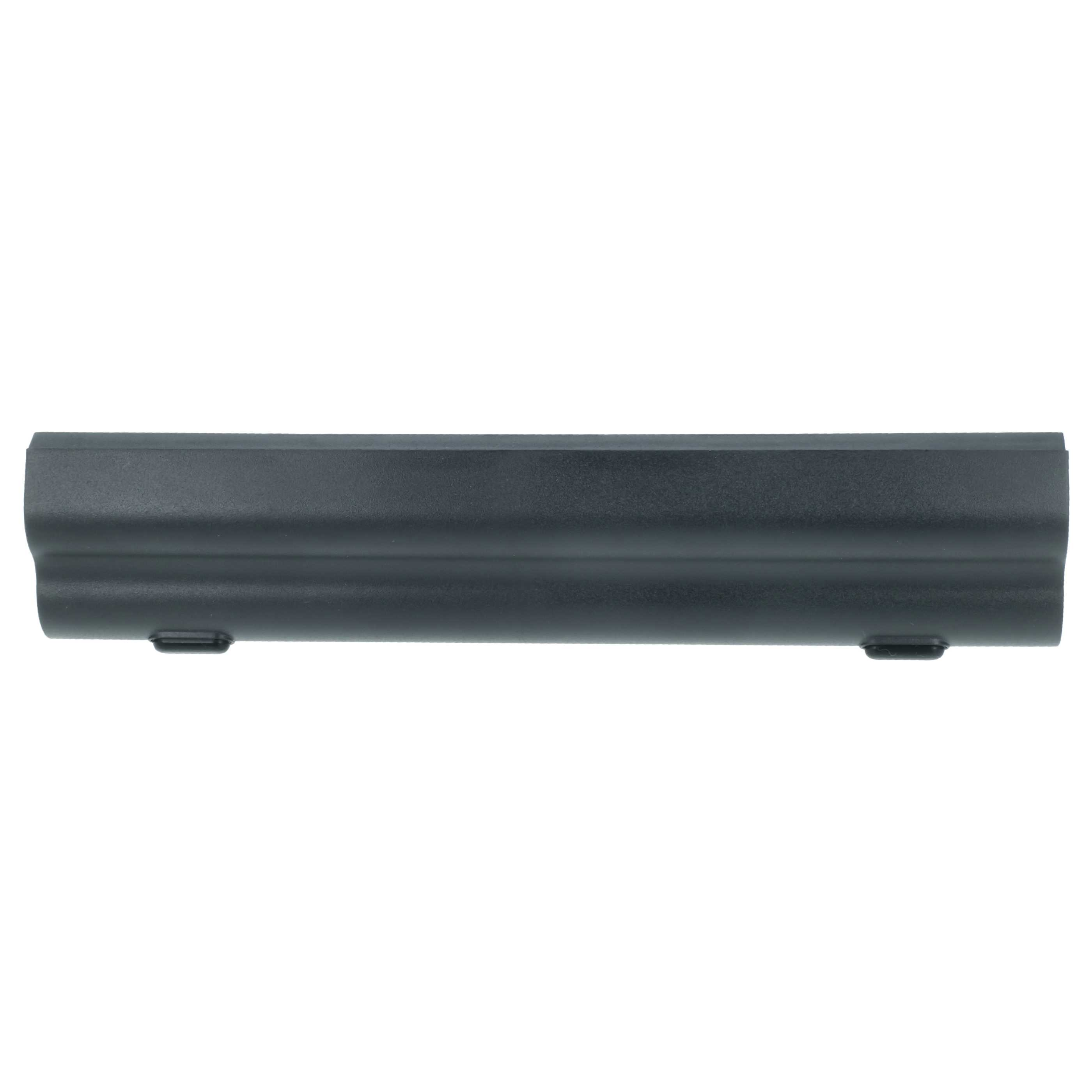 Ein dunkelgraues rechteckiges Akkupack. Es hat eine flache Ober- und Unterseite mit zwei kleinen Aussparungen.