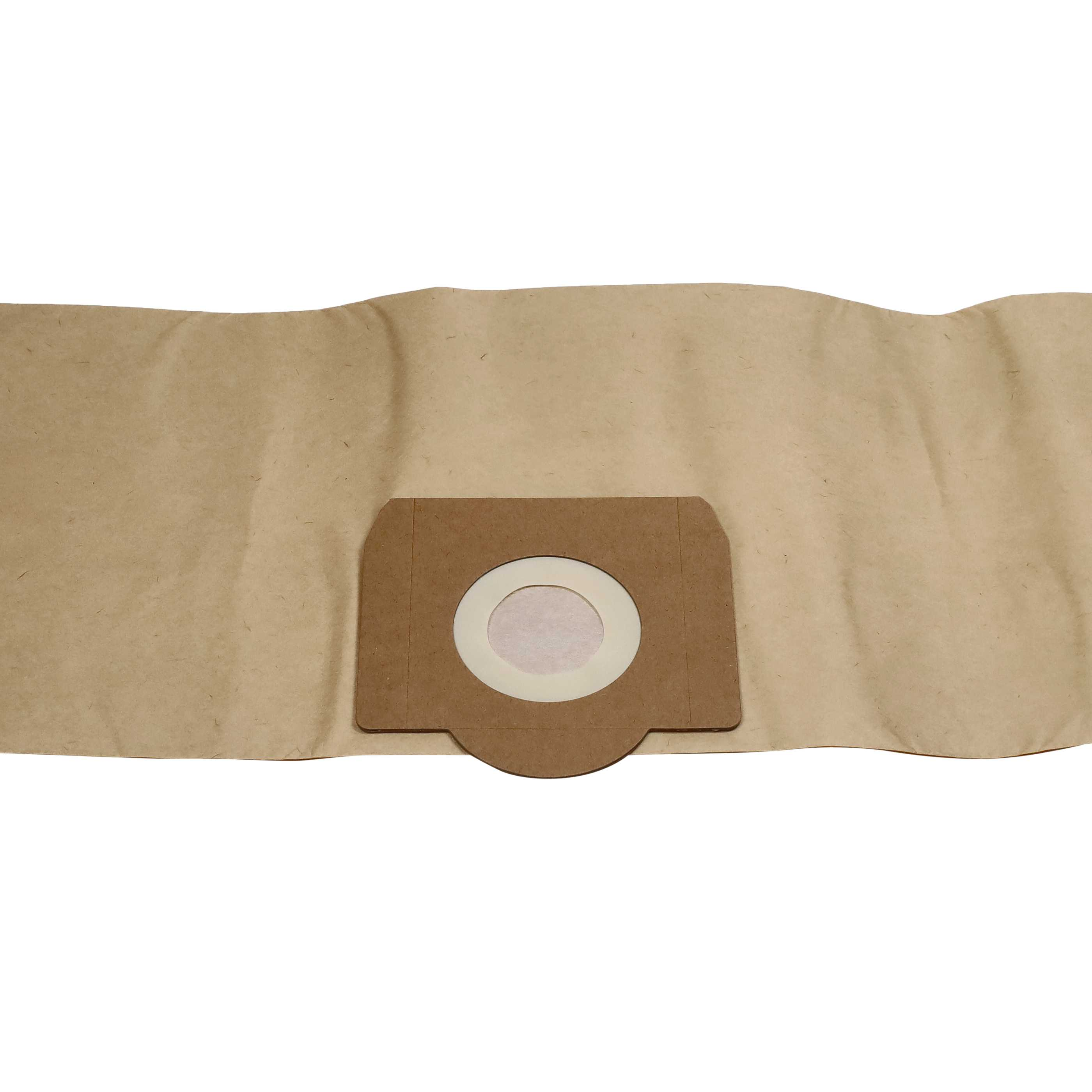 Ein brauner Papiersaugerbeutel mit braunem Kartoneinlass und weißem Filter.