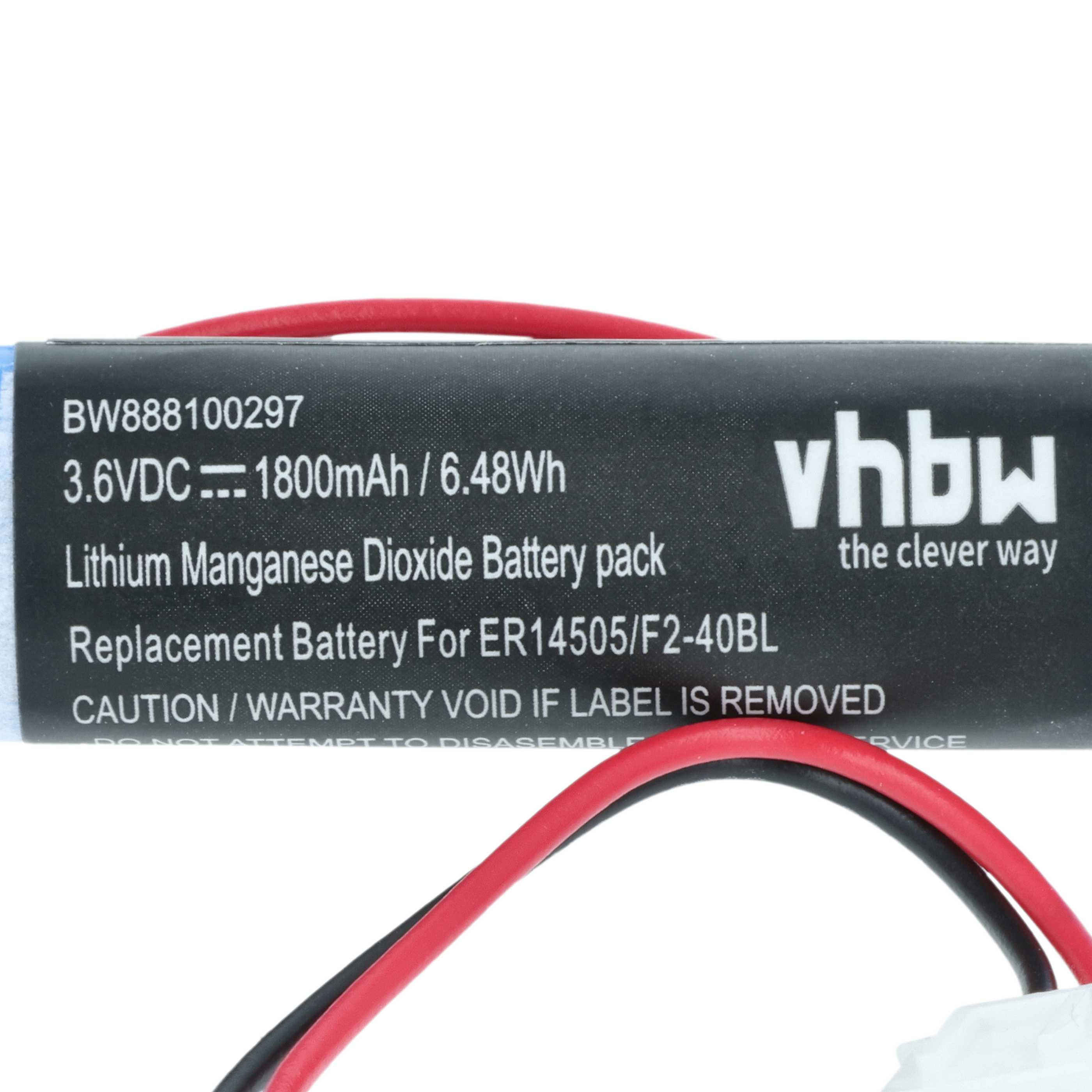 Batteriepack mit Textdetails, rote und schwarze Drähte. Text enthält Spannung, Kapazität und Batterietyp.