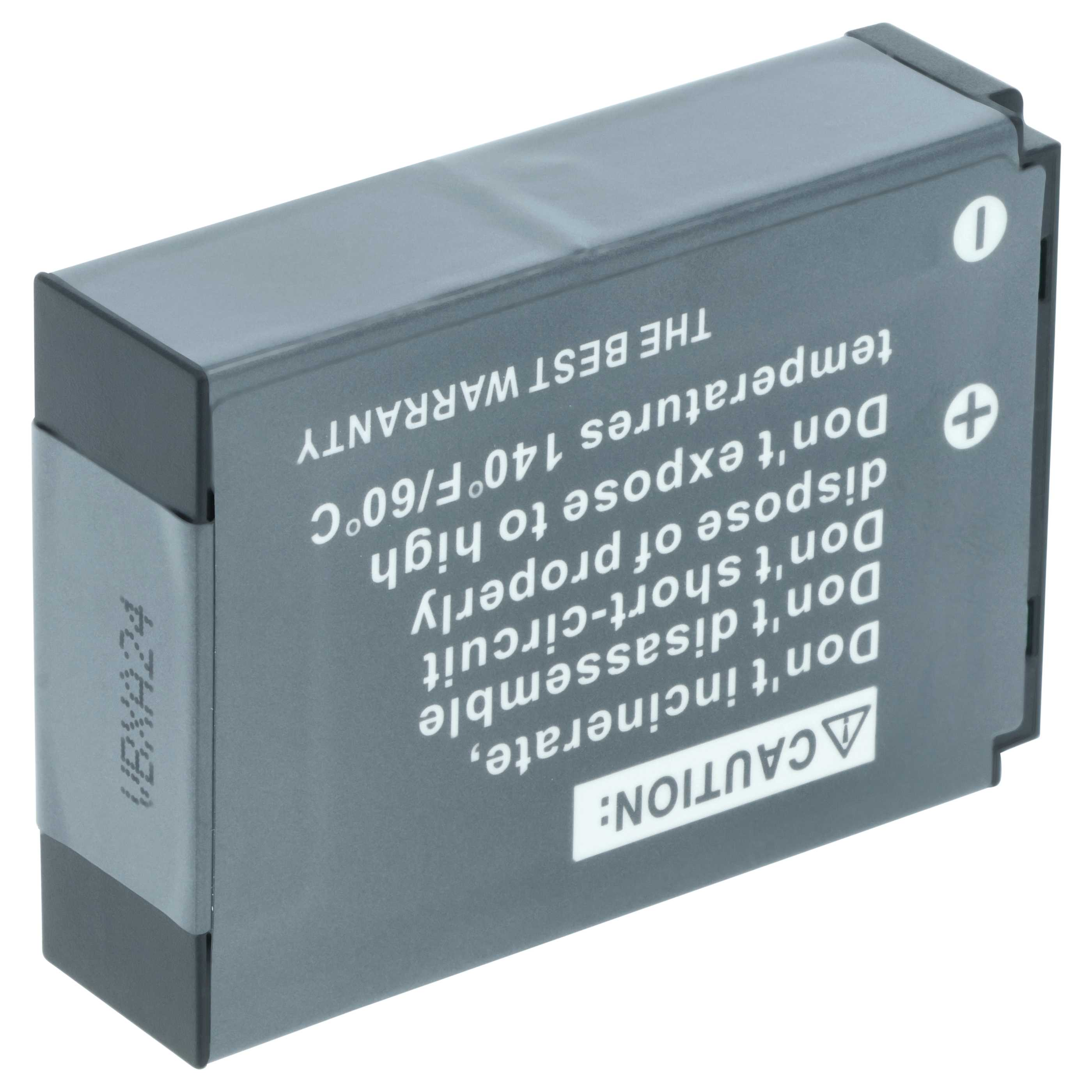 Graue Batterie mit Warnhinweis, einschließlich 'VORSICHT'. Sie hat ein Plus- und Minuszeichen und weißen Text.
