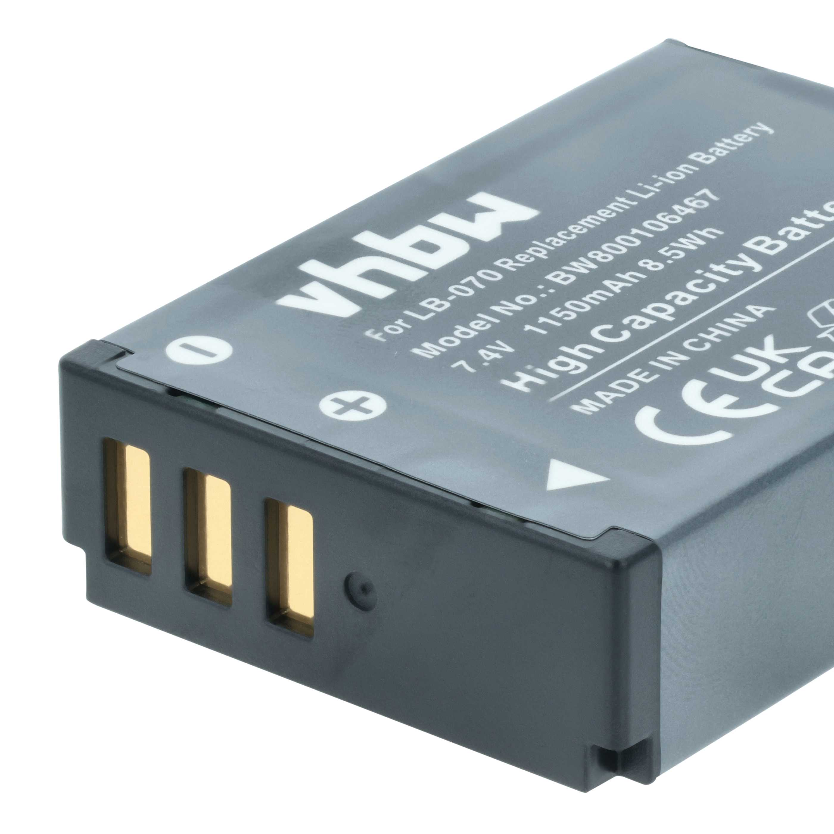 Ein grauer, rechteckiger Akku mit Text und drei goldenen Schlitzen. Der Text lautet 'vhbw' und 'High Capacity Battery'.