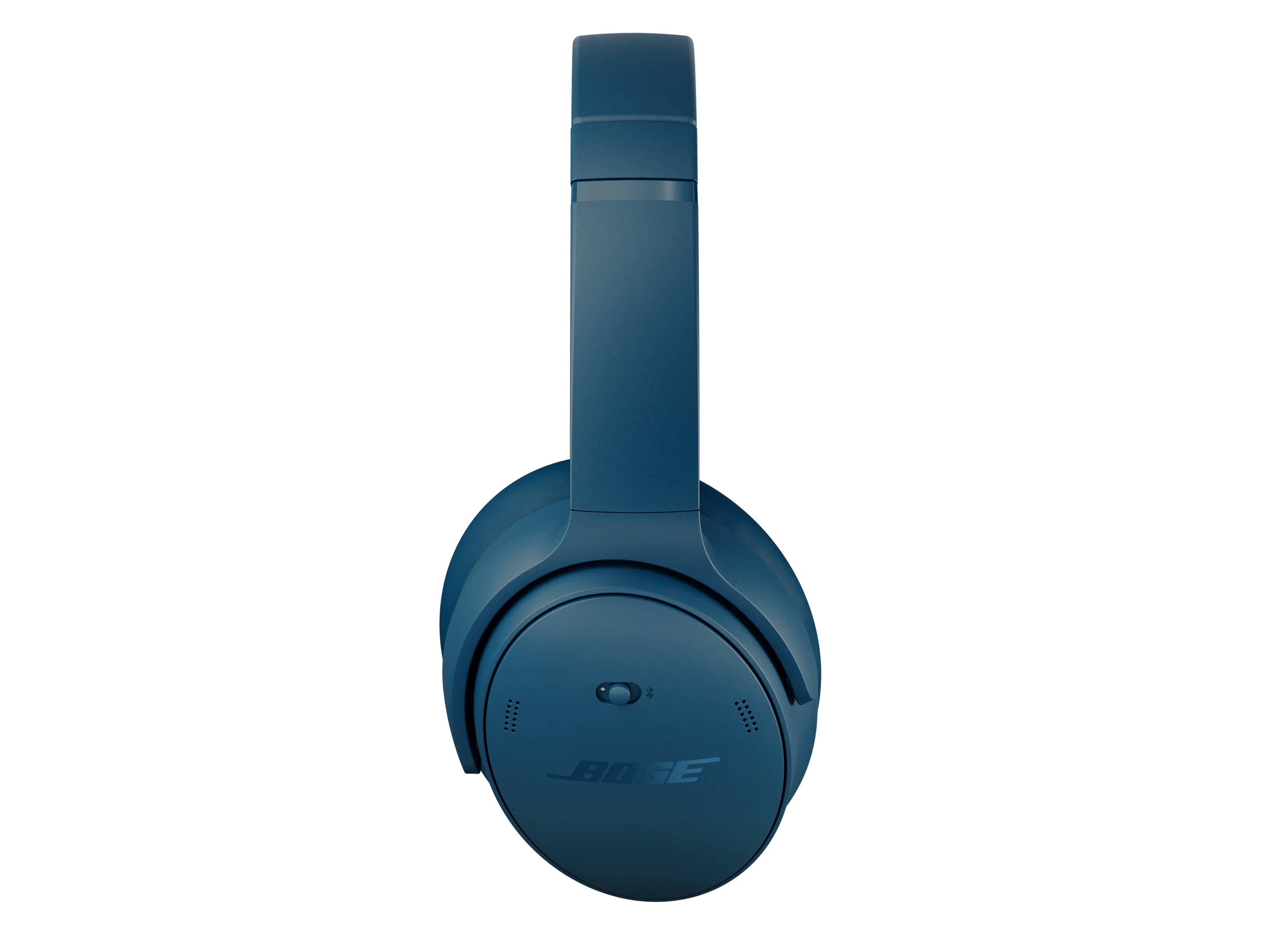 Una cuffia Bose blu su sfondo bianco. La cuffia è centrata, con il marchio visibile.