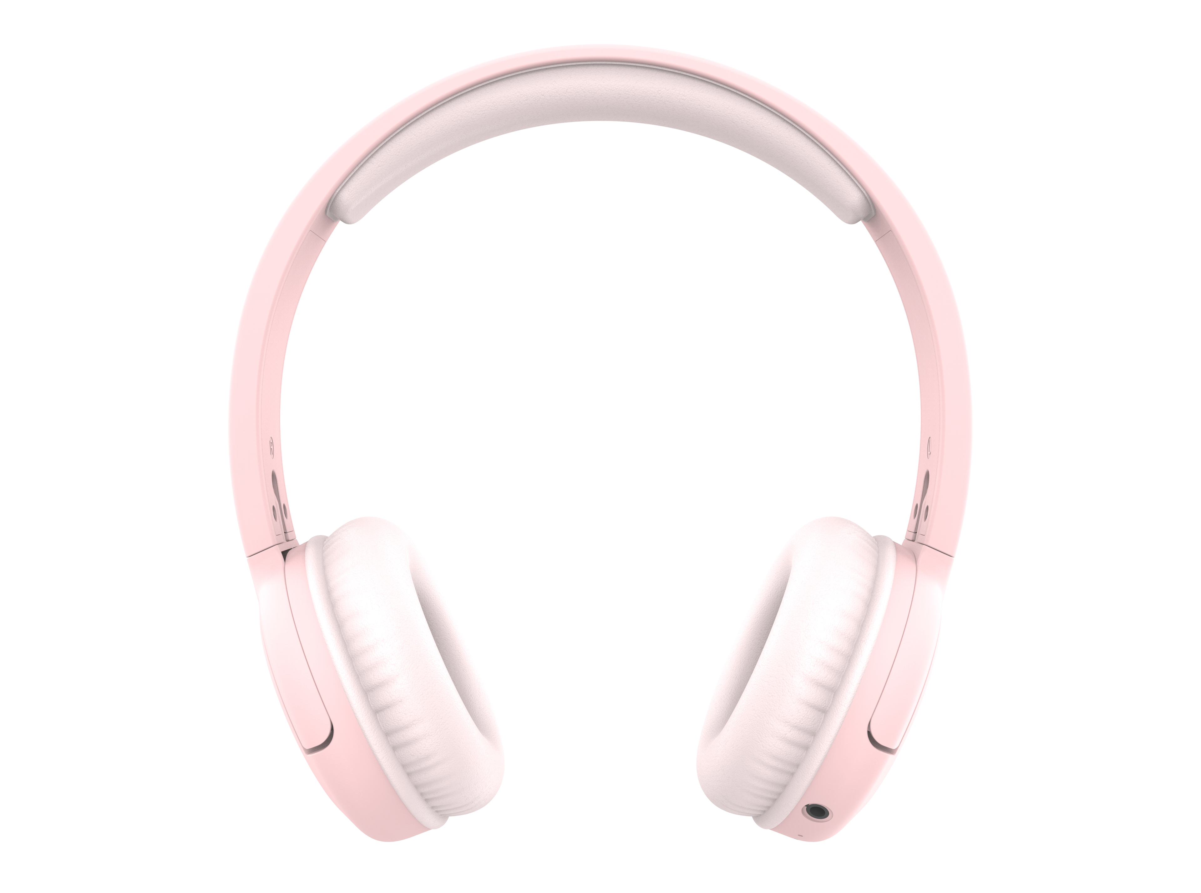 Cuffie rosa su sfondo bianco. Le cuffie sono in stile sovraurale.
