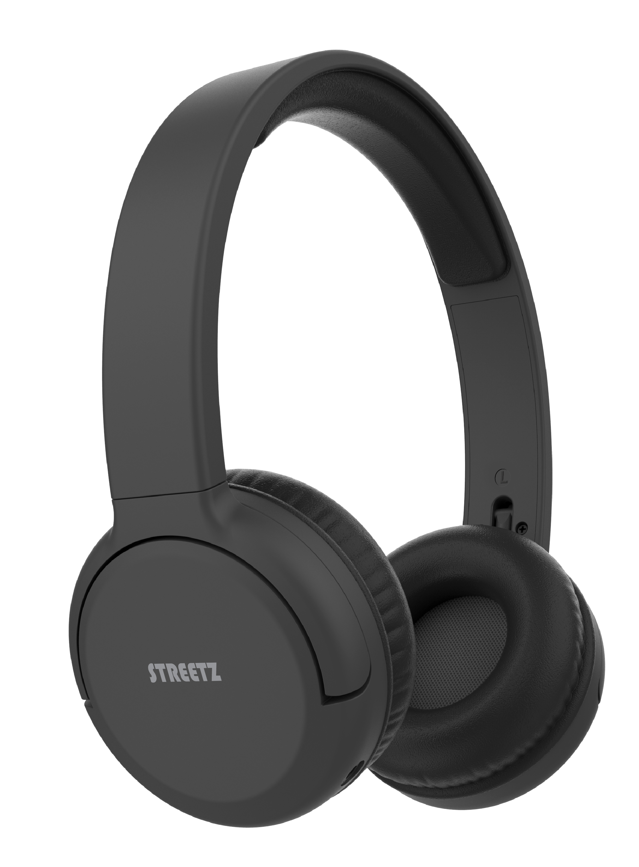 Cuffie STREETZ nere su sfondo bianco. Le cuffie sono in stile over-ear.