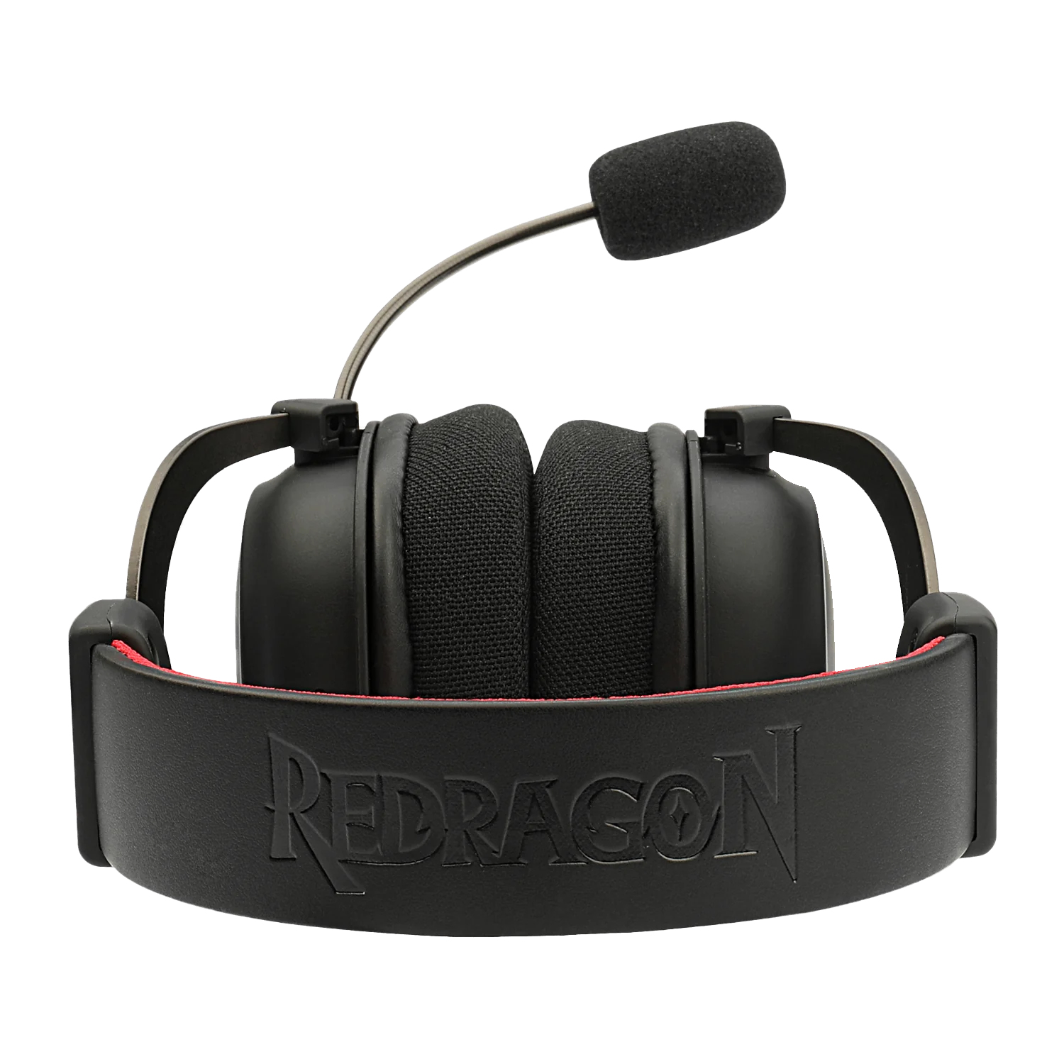 Auriculares gaming Redragon negros. Tiene micrófono y almohadillas acolchadas, con el nombre de la marca en la diadema.