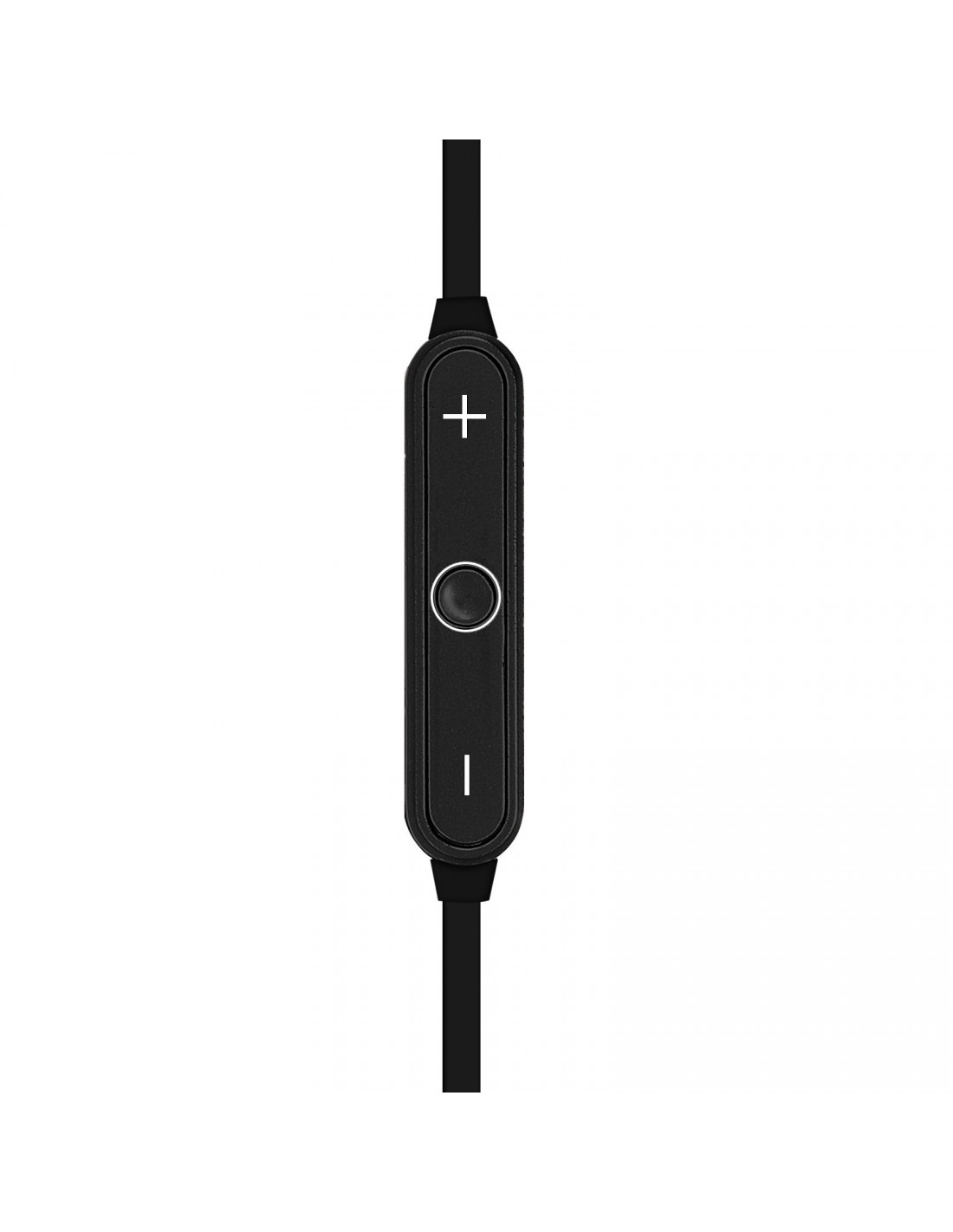 Gros plan sur une télécommande en ligne noire avec des boutons plus, moins et cercle. La commande est connectée à un câble noir.