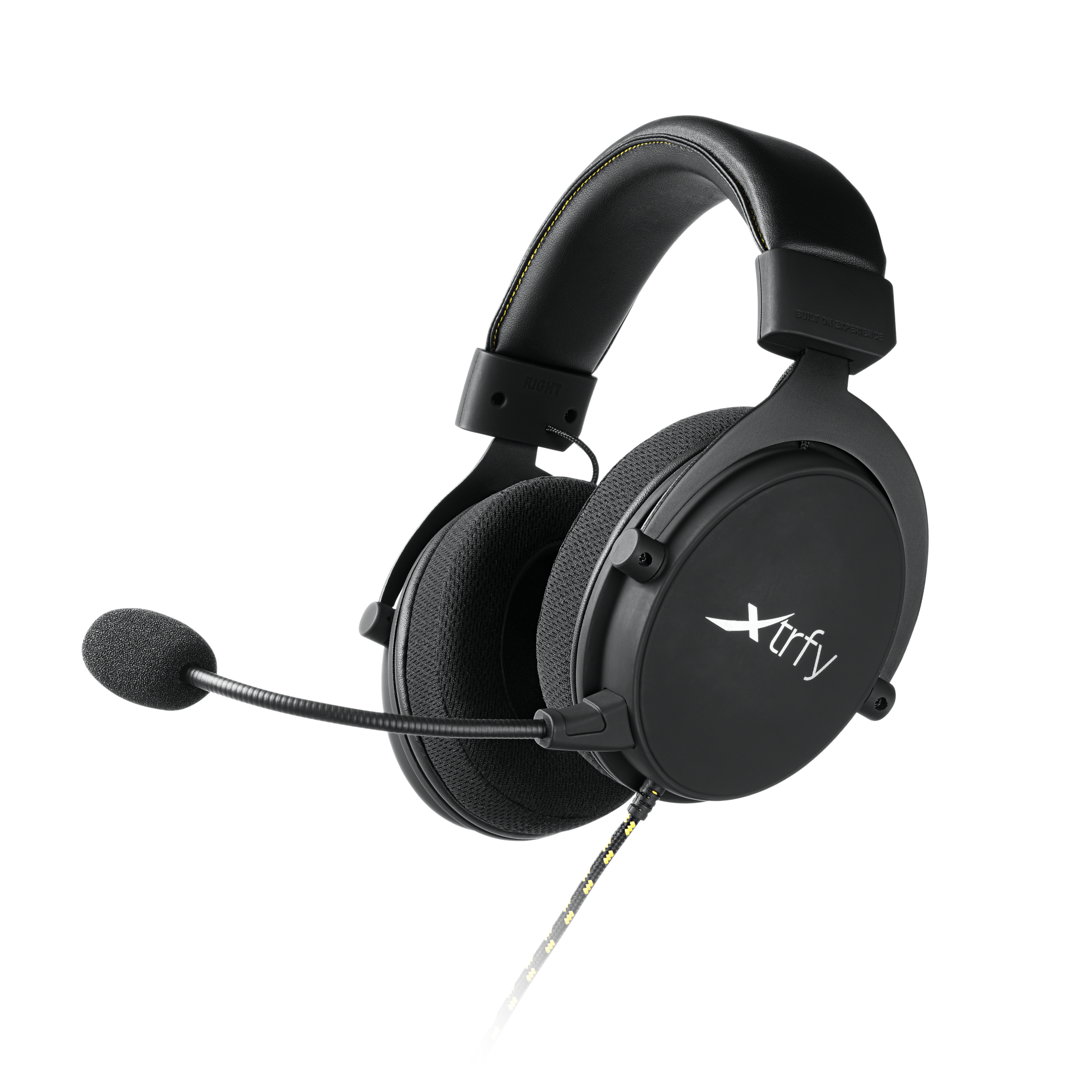 Schwarzes Xtrfy-Gaming-Headset mit Mikrofon. Verfügt über Ohrmuscheln, ein gepolstertes Kopfband und ein flexibles Mikrofon.