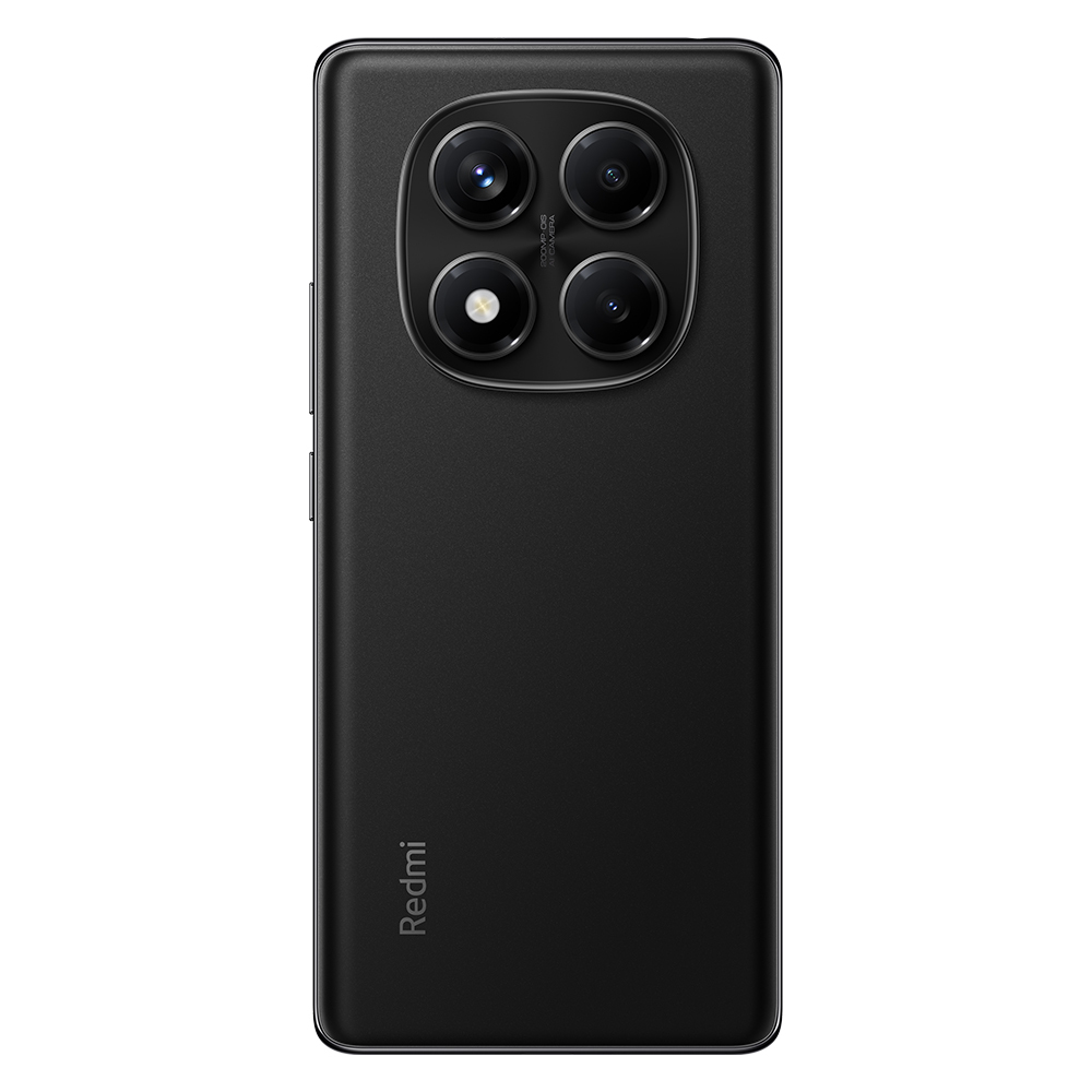 Dört lensli siyah akıllı telefon arkası. Redmi logosu altta.