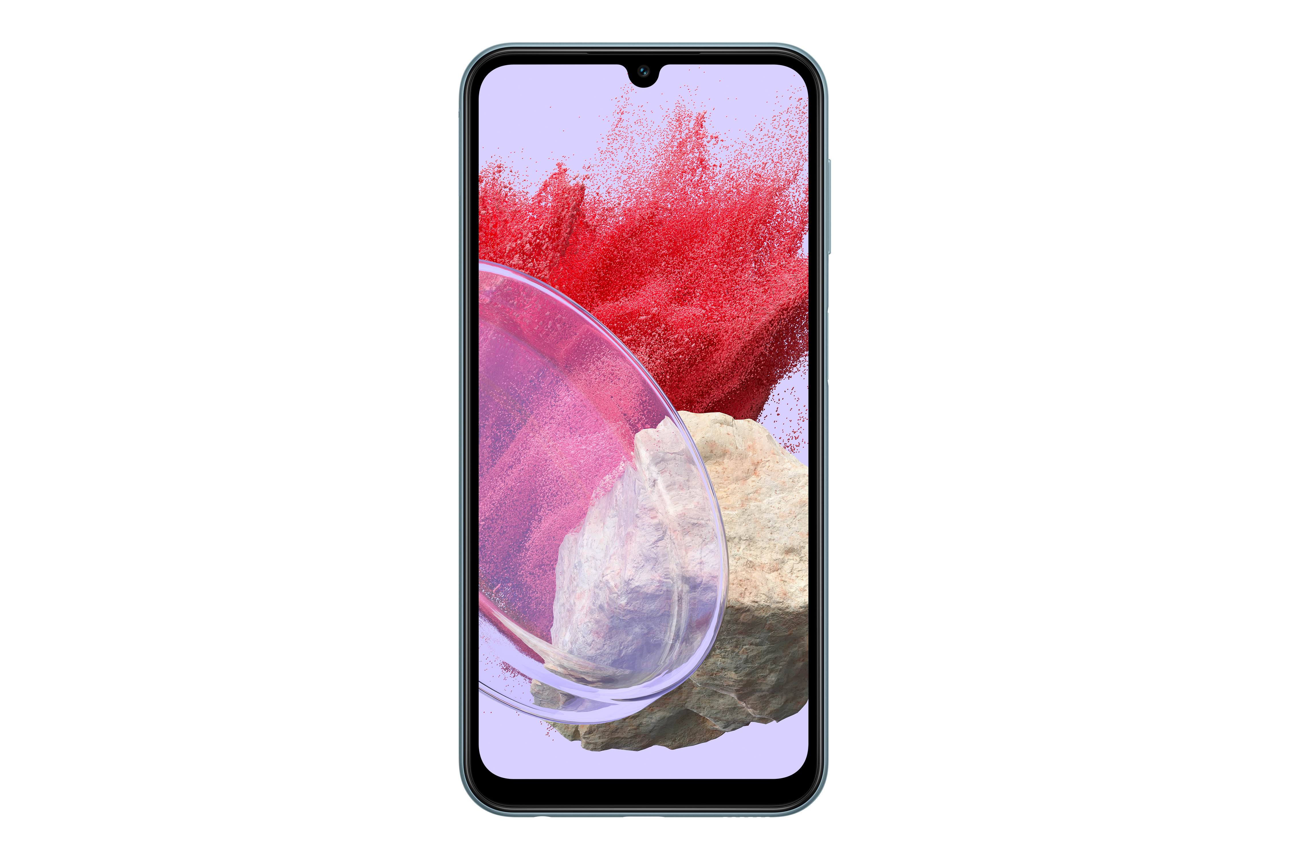 Bir akıllı telefon, beyaz bir arka plan üzerinde kırmızı ve pembe şekillerin soyut bir görüntüsünü gösteriyor.