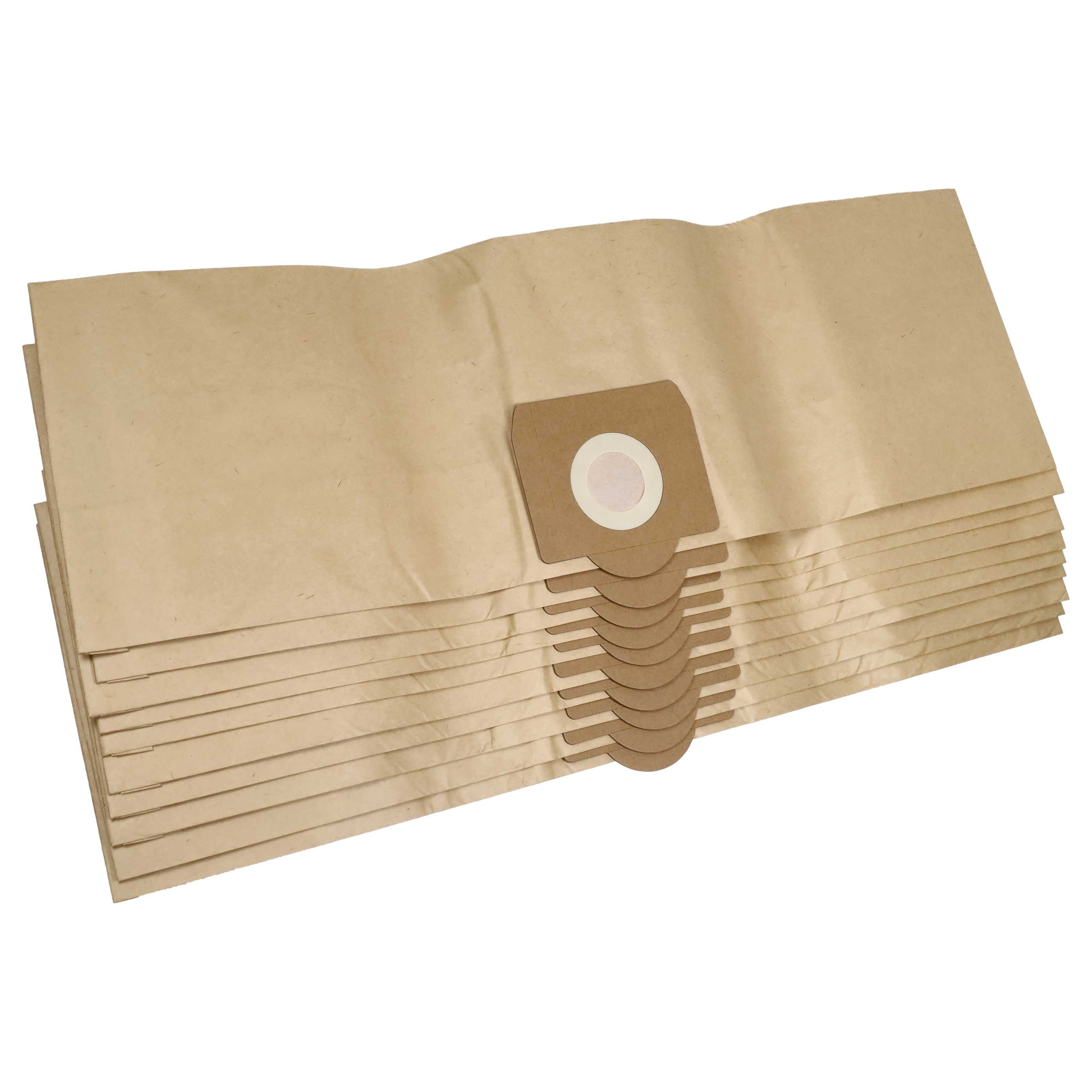 Ein Stapel brauner Papiersaugerbeutel. Ein Beutel hat einen kreisförmigen Filter.