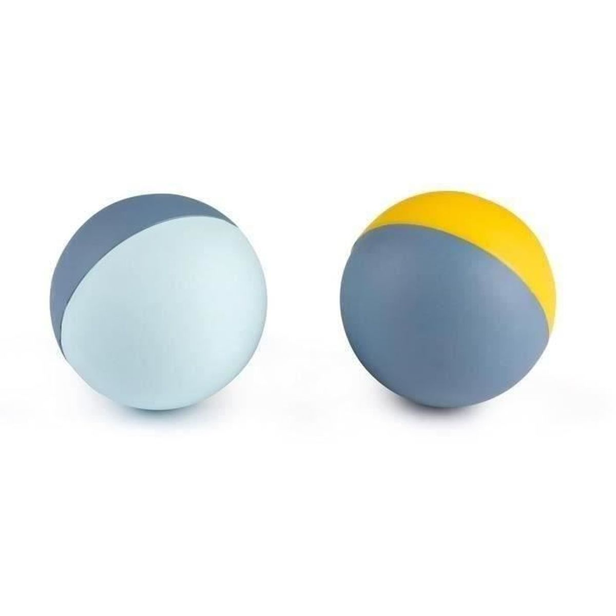 Due palloni da spiaggia. Uno è blu e azzurro. L'altro è giallo e blu.