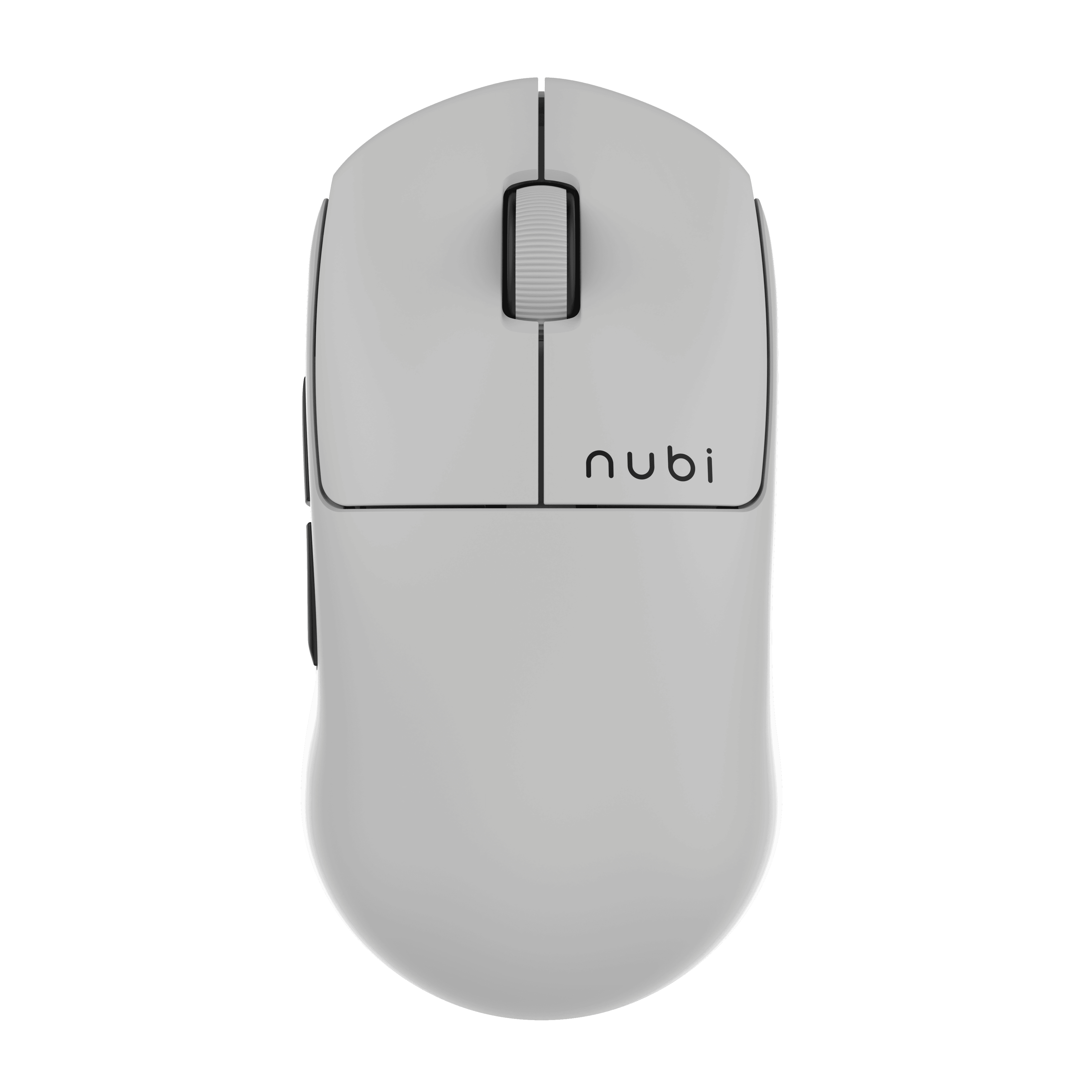 Un mouse per computer bianco su sfondo nero. Il marchio 'nubi' è stampato sul mouse.