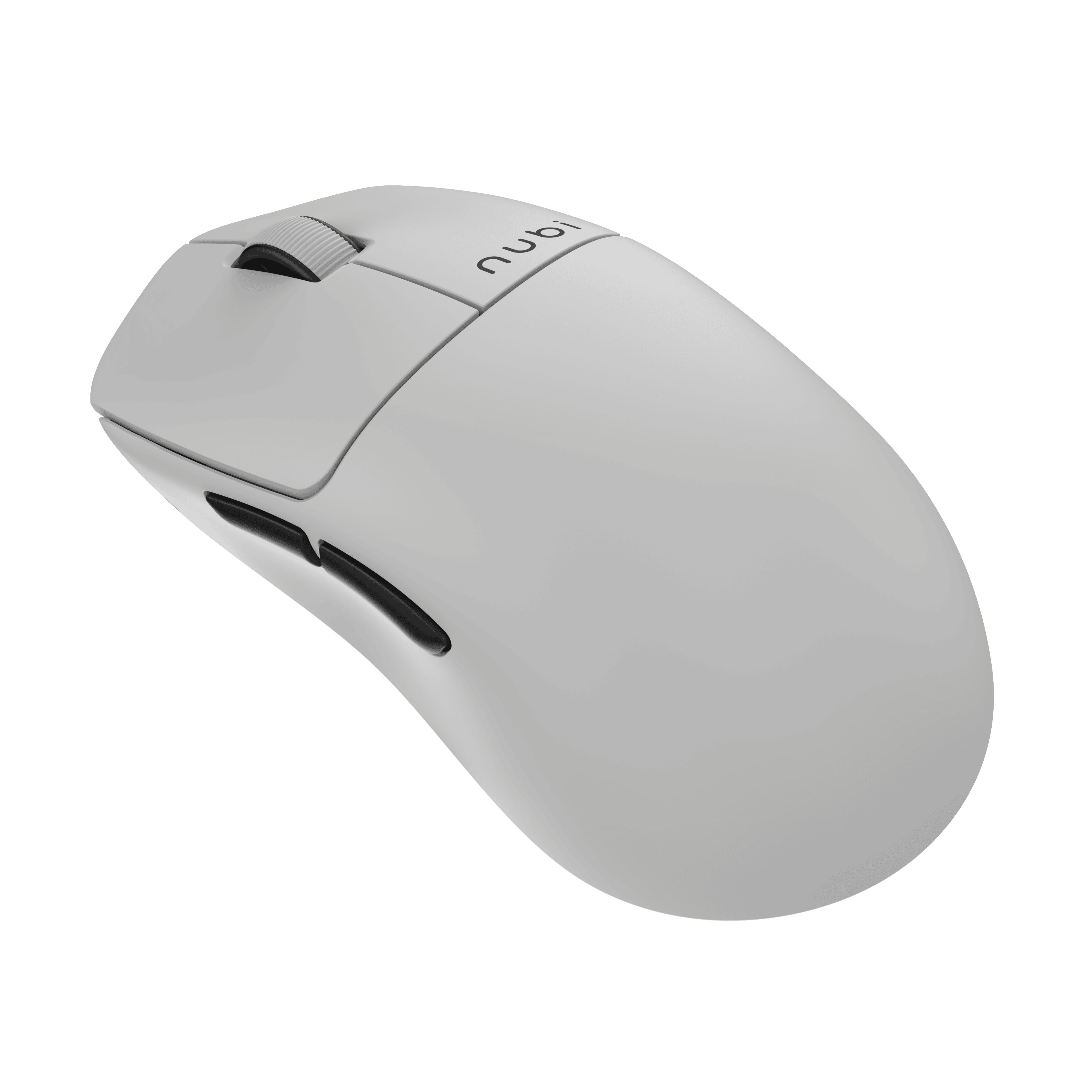 Un mouse bianco su sfondo nero. Il marchio è visibile sul mouse.