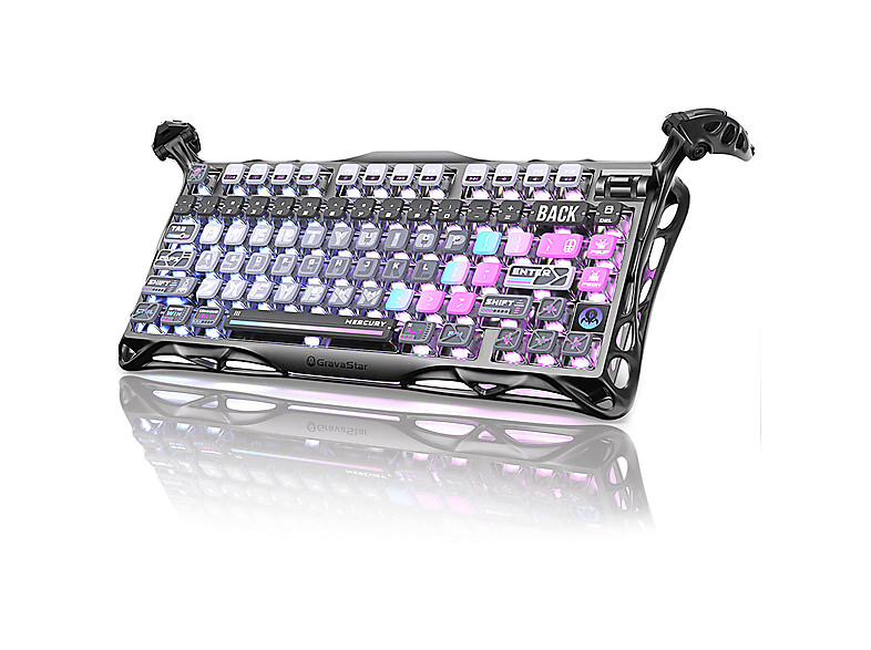 GRAVASTAR Mercury K1 Pro RGB Mekanik Alüminyum Çerçeve İngilizce Q Kablosuz Oyuncu Klavyesi Cyberpunk