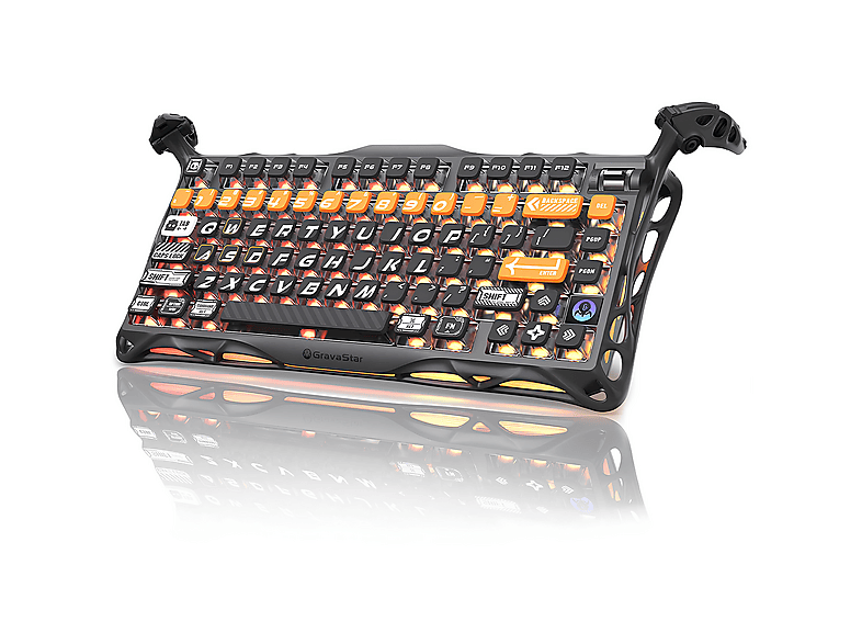 GRAVASTAR Mercury K1 Pro RGB Alüminyum Çerçeveli, İngilizce Q, Cyber Mekanik Kablosuz Oyuncu Klavyesi CyberFlare