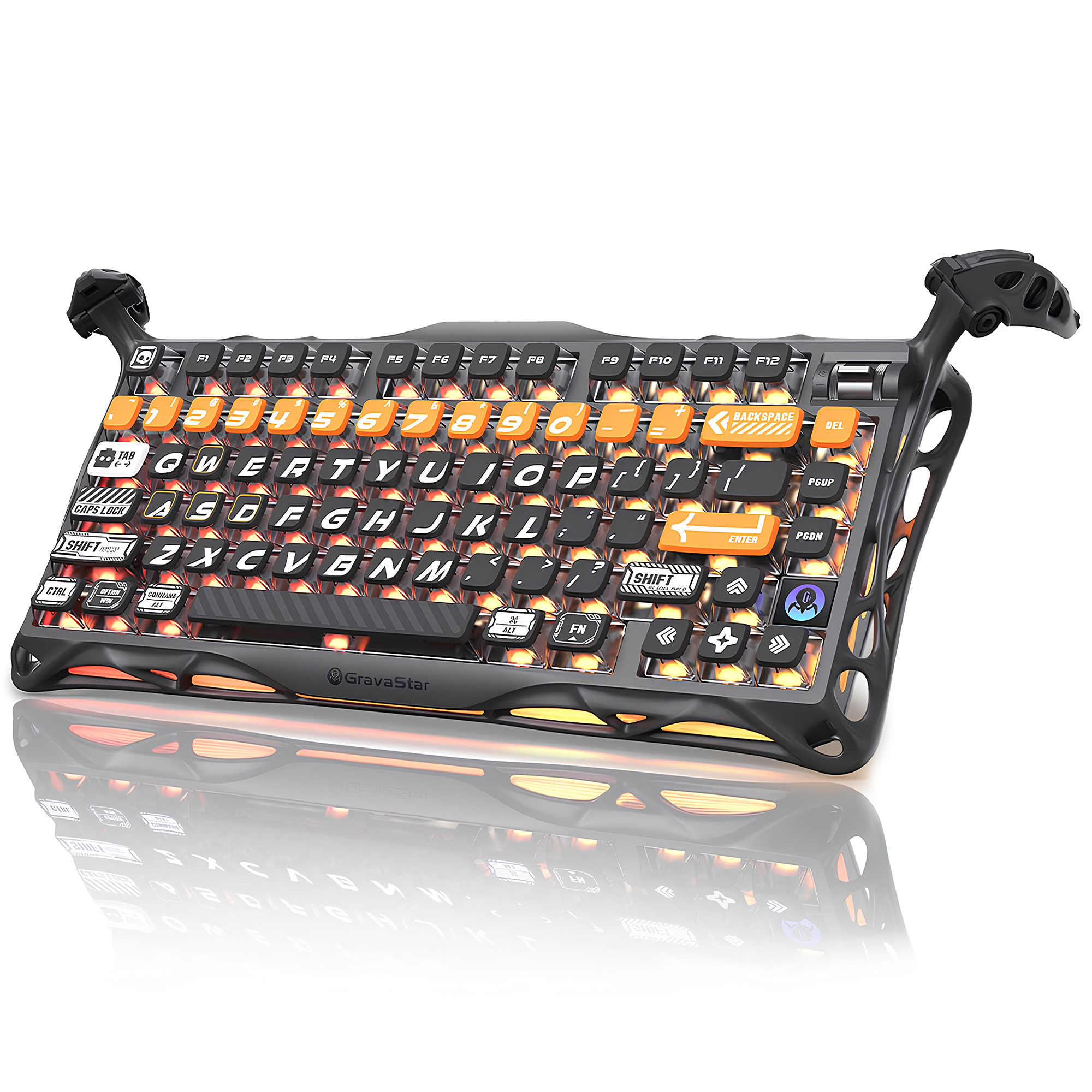 GRAVASTAR Mercury K1 Pro RGB Alüminyum Çerçeveli, İngilizce Q, Cyber Mekanik Kablosuz Gaming Klavye CyberFlare