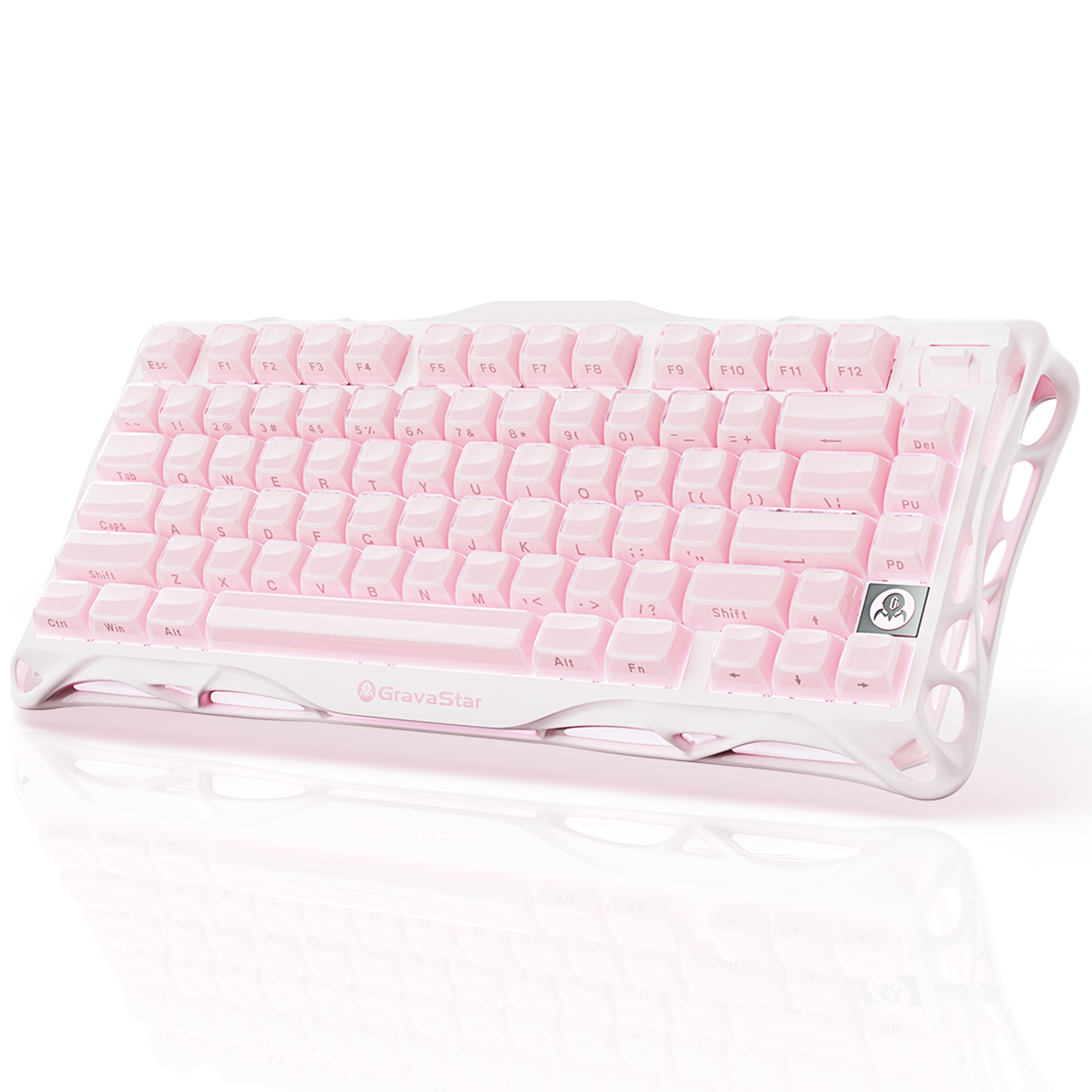 GRAVASTAR Mercury K1 Alüminyum Çerçeveli, İngilizce Q, RGB Mekanik Wireless Gaming Klavye Pembe