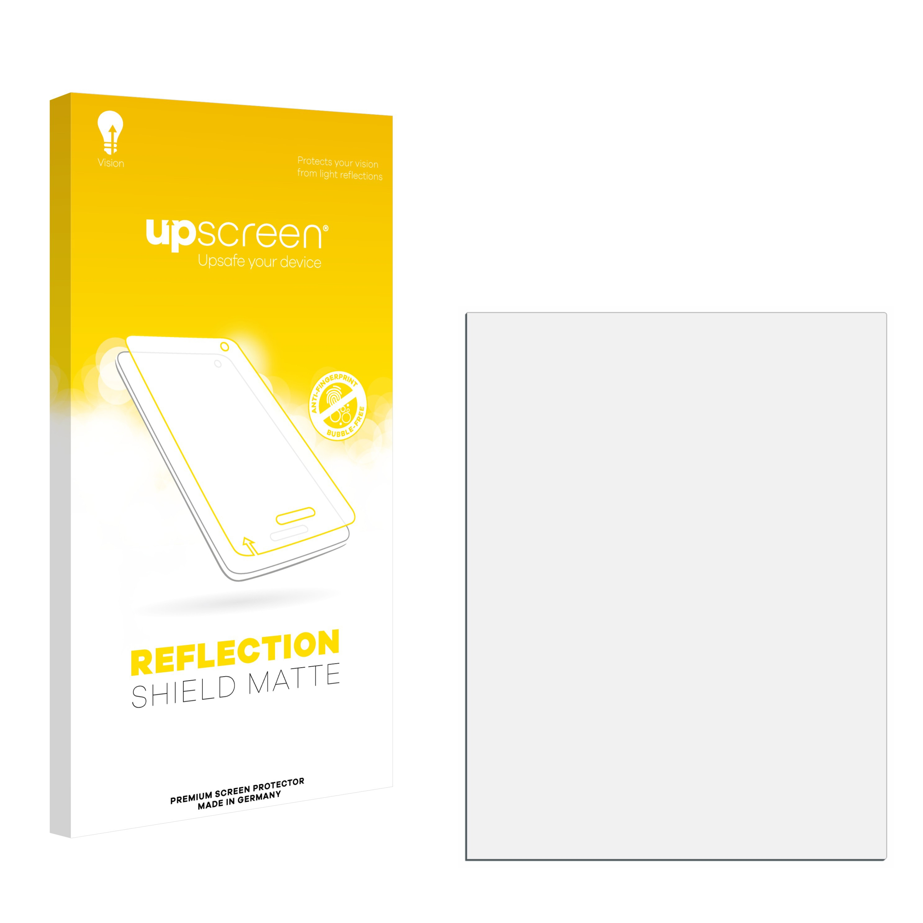 Produktbox mit gelbem Hintergrund und weißem Displayschutz, neben einem weißen Blatt. Text: 'Reflection Shield Matte'.