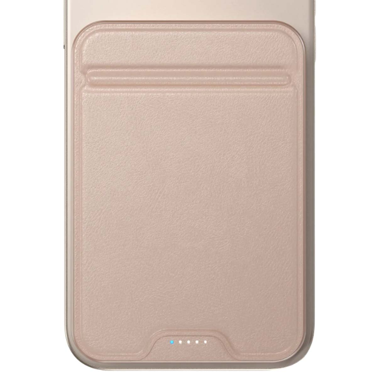 Nahaufnahme eines Telefons mit einer pinkfarbenen Hülle. Die Hülle hat eine Tasche und kleine Lichter unten.